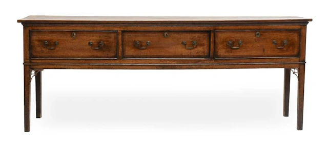 A George III Oak and Mahogany-Crossbanded Low Dresser, late 18th century