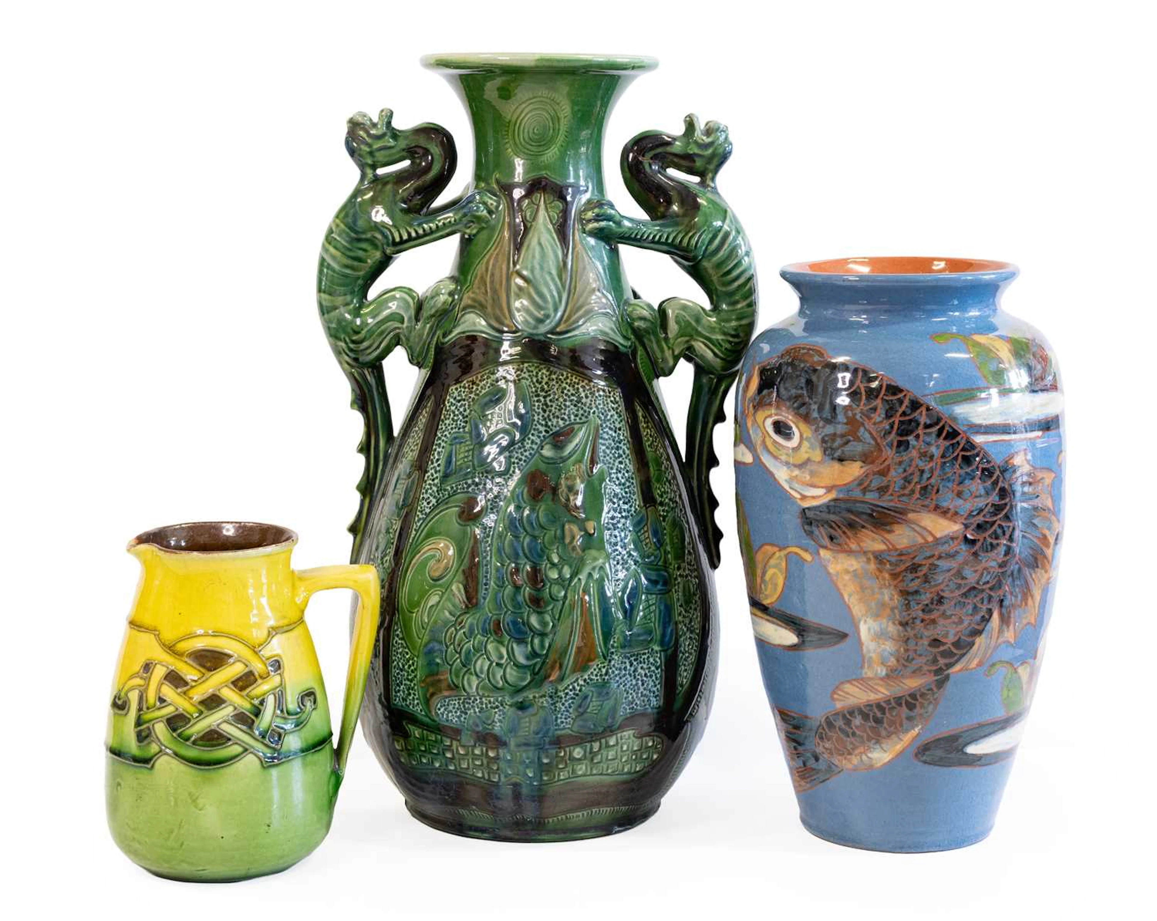 A C.H.Brannam Barum Ware Dragon Handled Vase, dated 1907, A C.H.Brannam