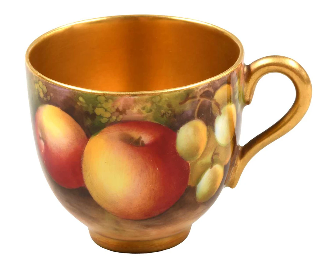 A Royal Worcester Fruit Painted Coffee Cup