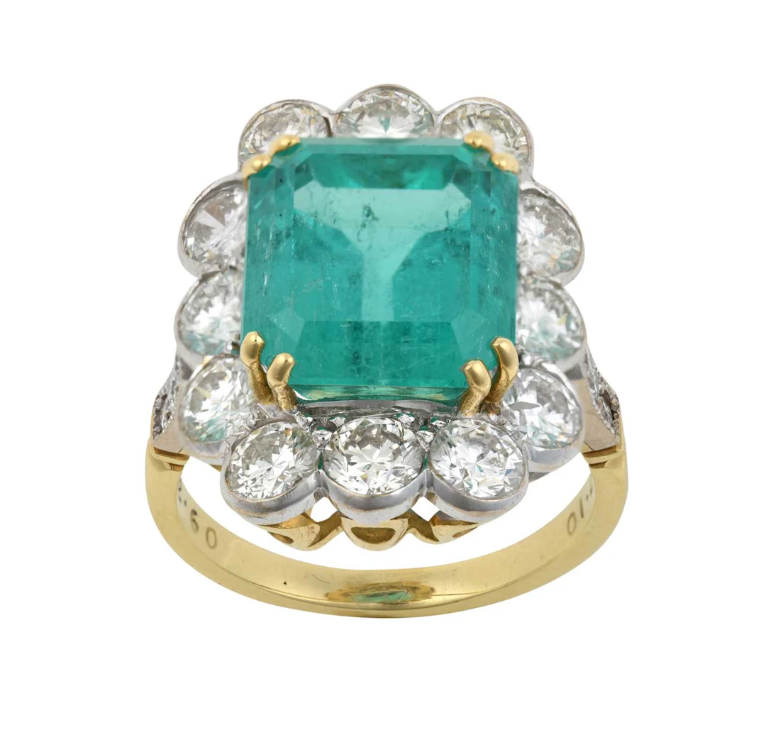 An Emerald and Diamond Cluster Ring