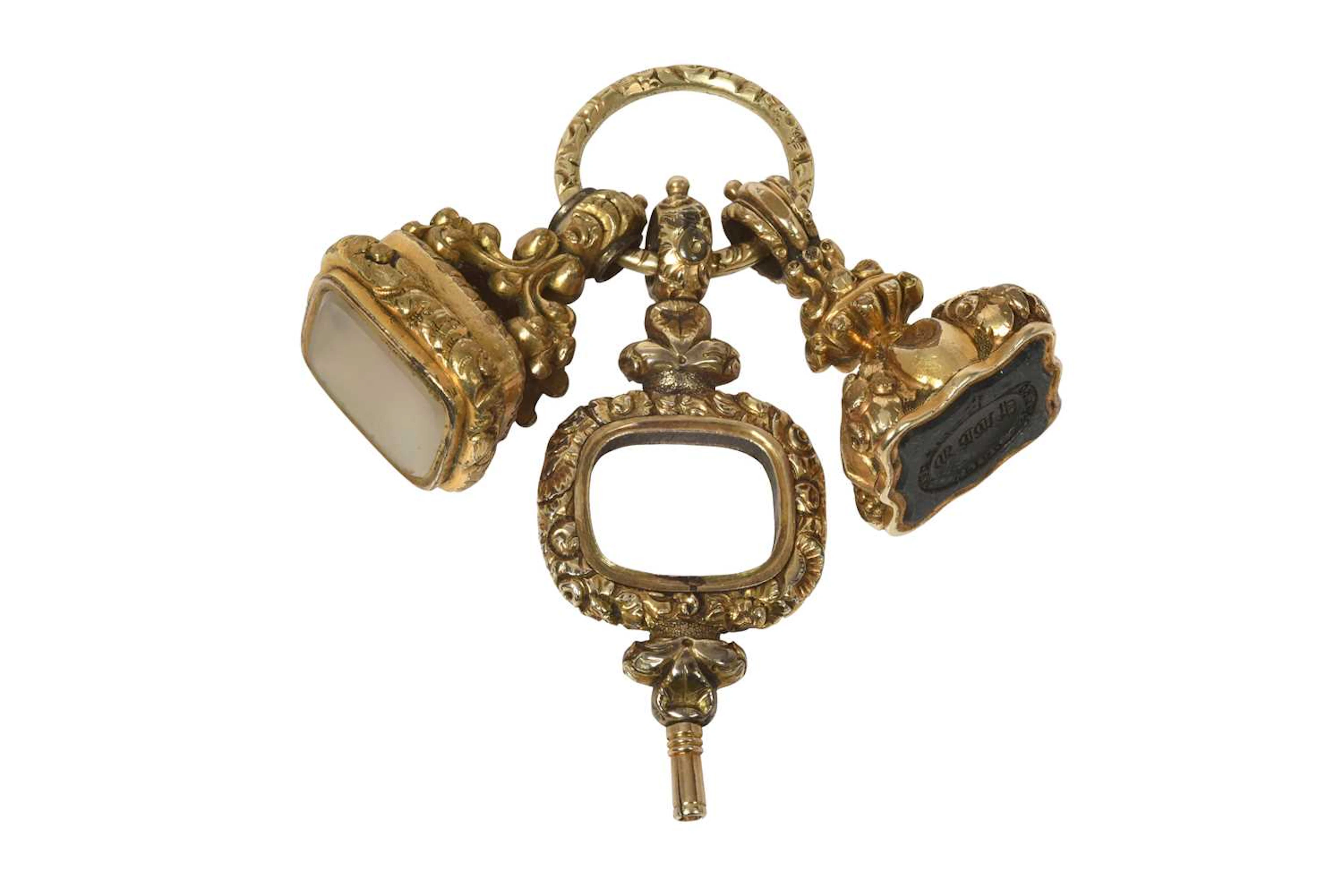 Two Victorian Gold and Hardstone Fob-Seals and a Watch-Key Apparently