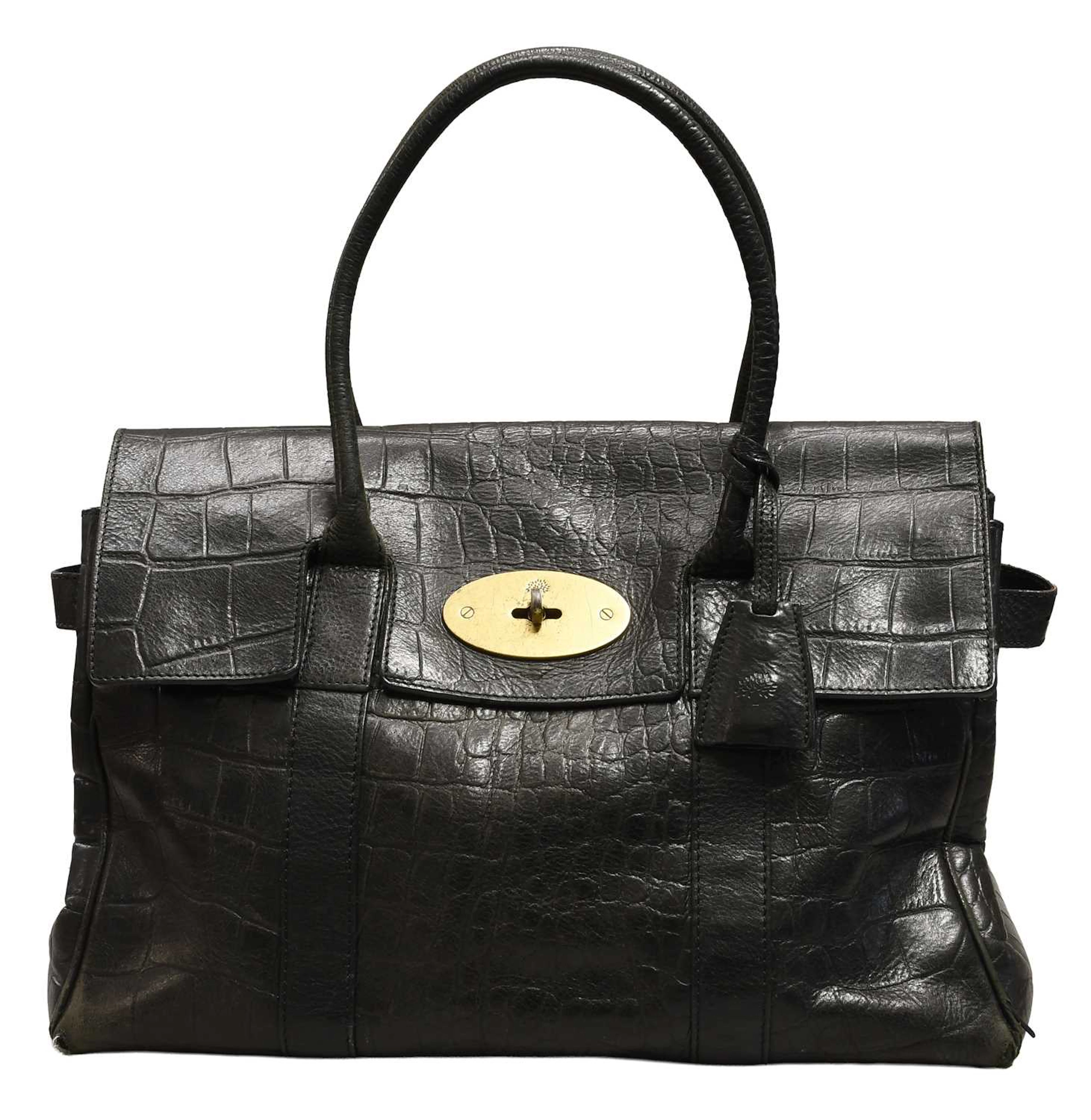 A Mulberry Bayswater Black Python Embossed Leather Handbag
