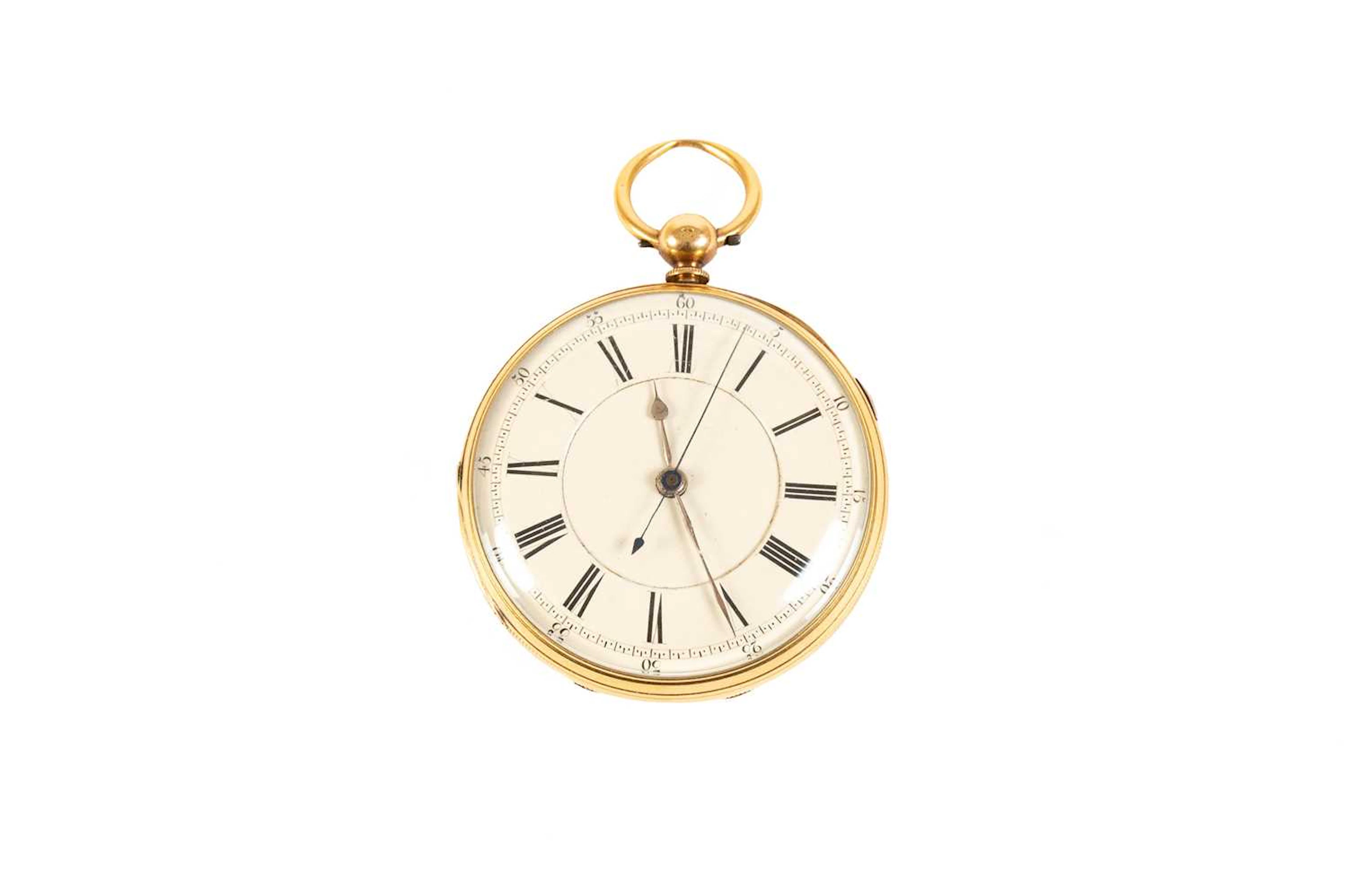 An 18 Carat Gold Open Faced Chronograph Pocket Watch, signed J Williams