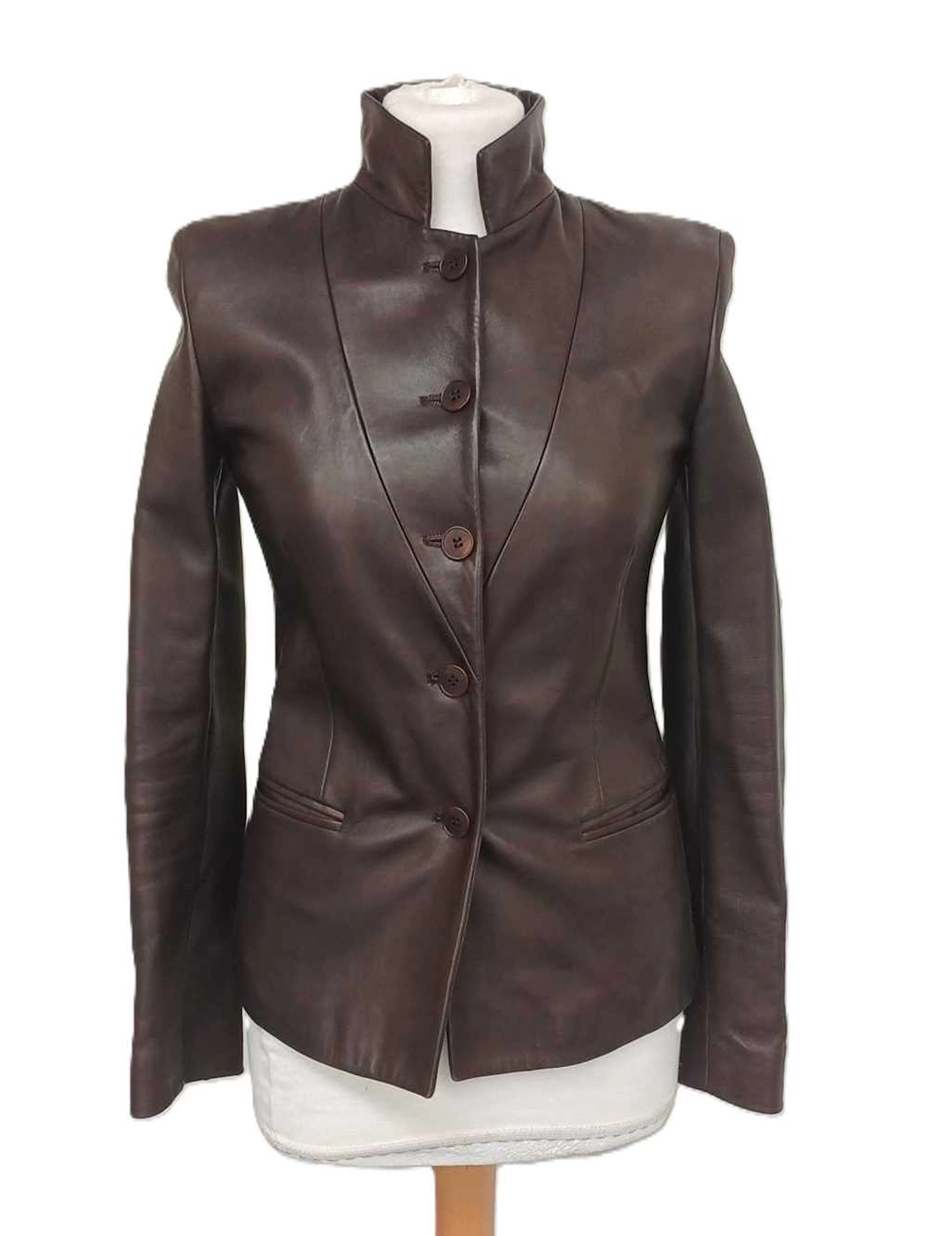 Emporio Armani Brown Soft Leather Tailored Jacket