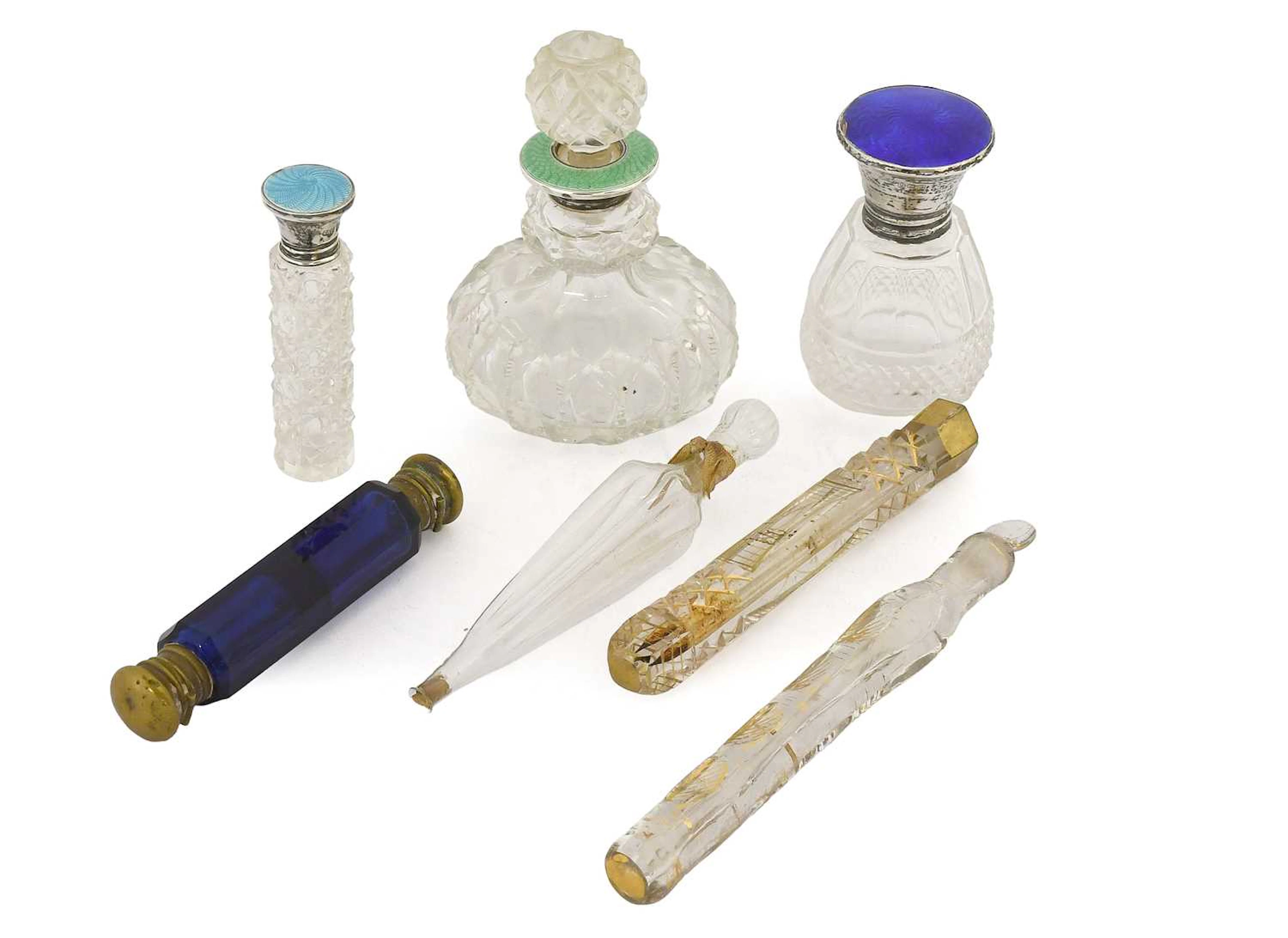 A Collection of Assorted Silver-Mounted Cut-Glass and Glass Scent-Bottles
