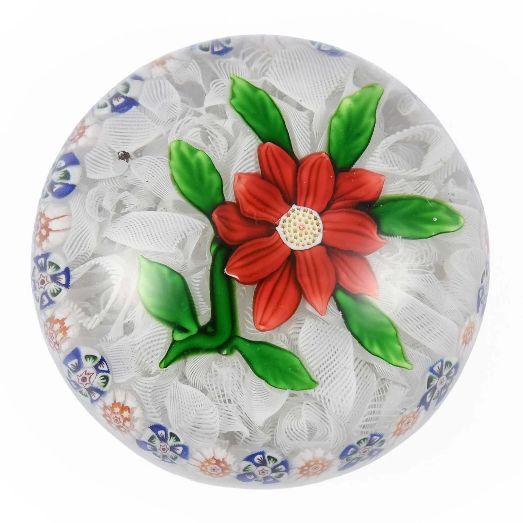 A Baccarat Red Clematis Paperweight, circa 1850