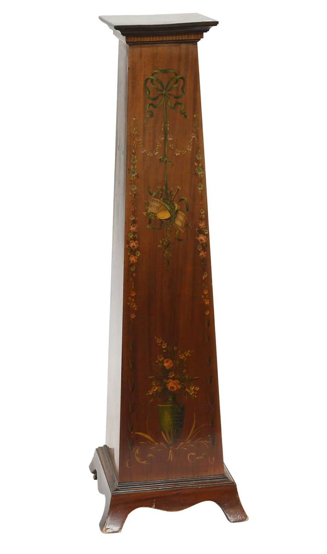 A Satinwood and Floral Painted Plant Pedestal