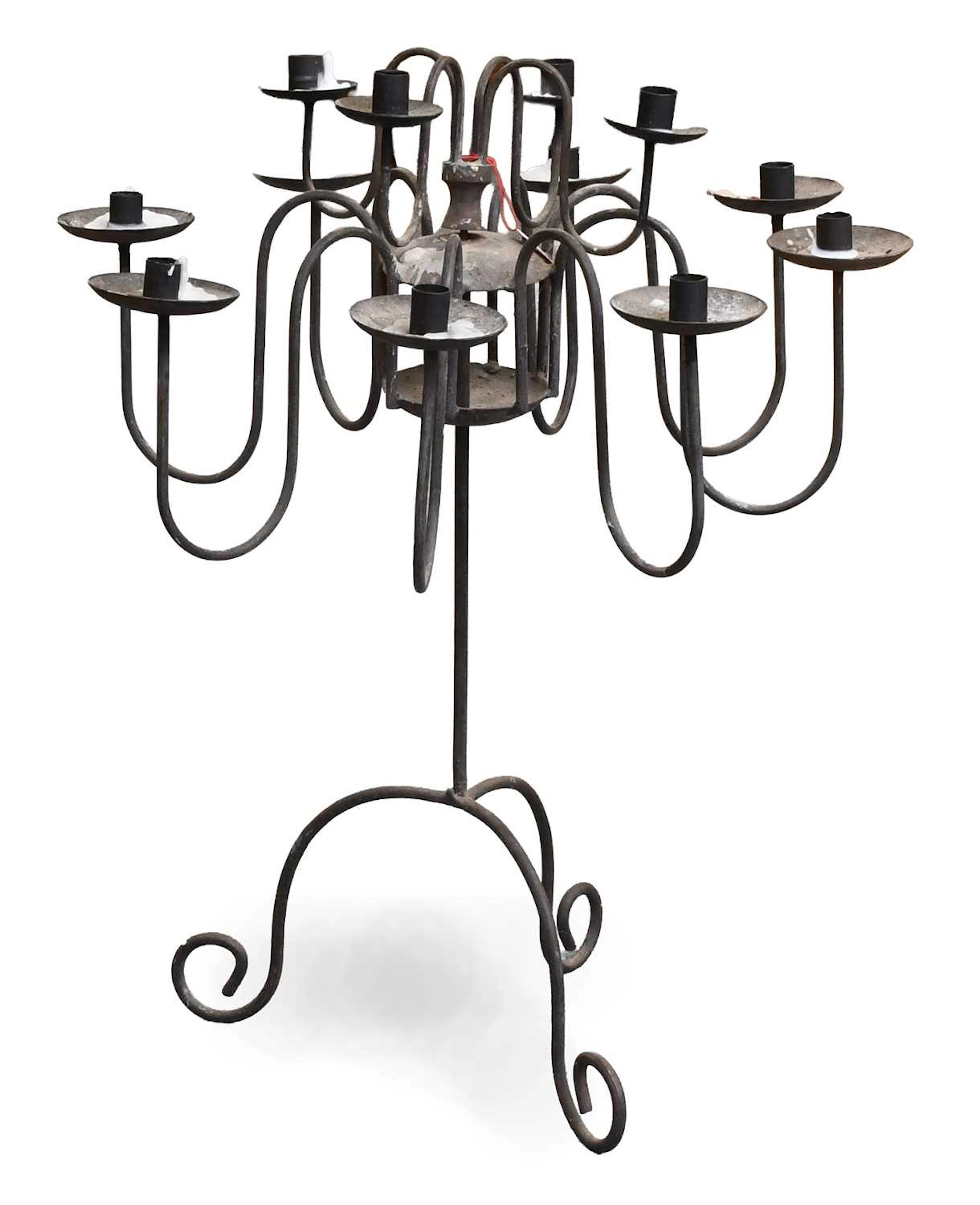 A Spanish Style Twelve Light Wrought Iron Candelabra