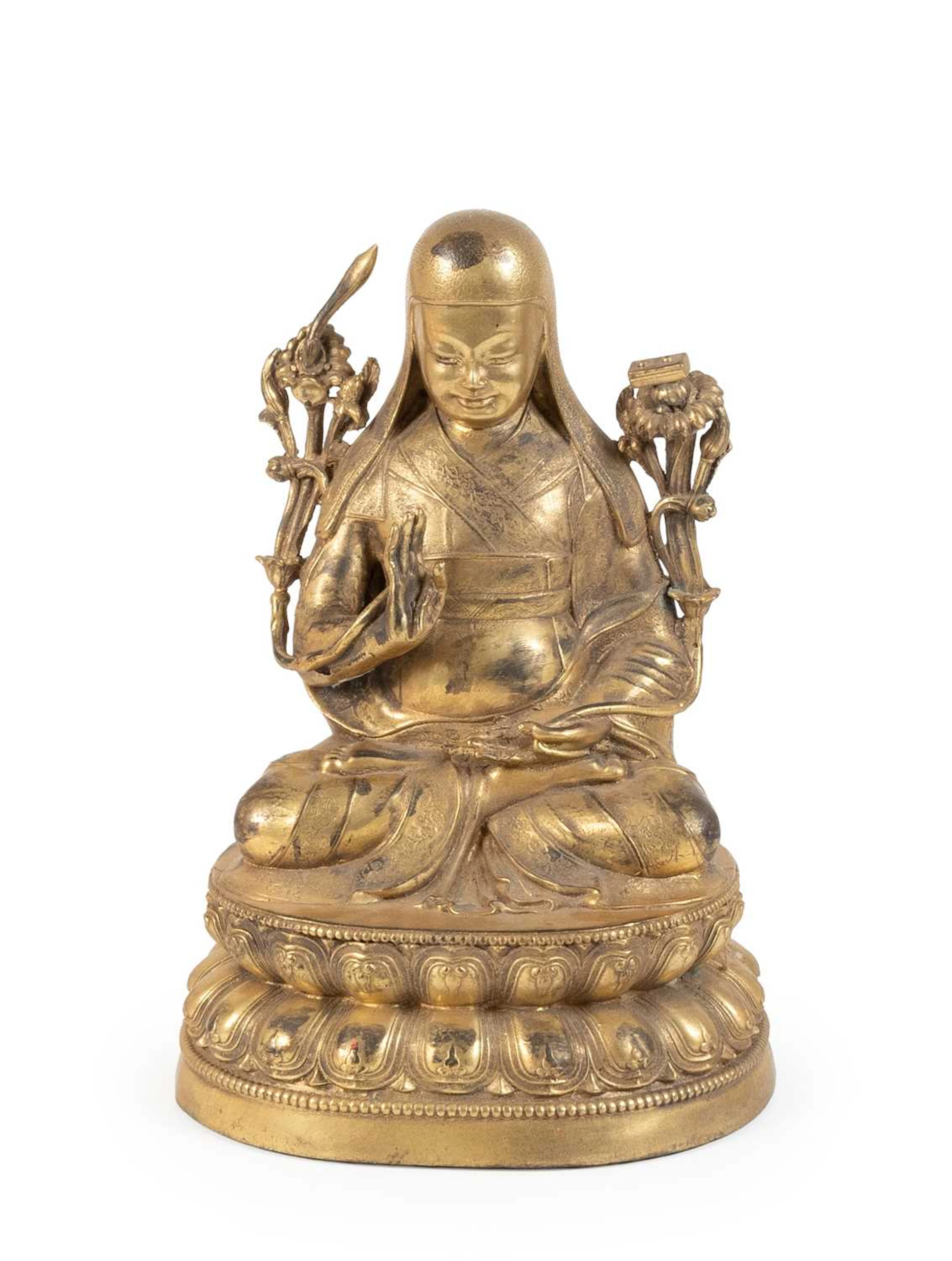 A Sino-Tibetan Gilt-Bronze Figure of Lama Tsongkhapa, Qing Dynasty