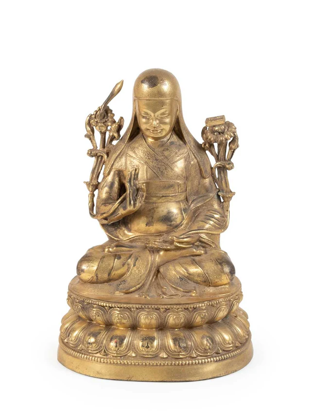 A Sino-Tibetan Gilt-Bronze Figure of Lama Tsongkhapa, Qing Dynasty