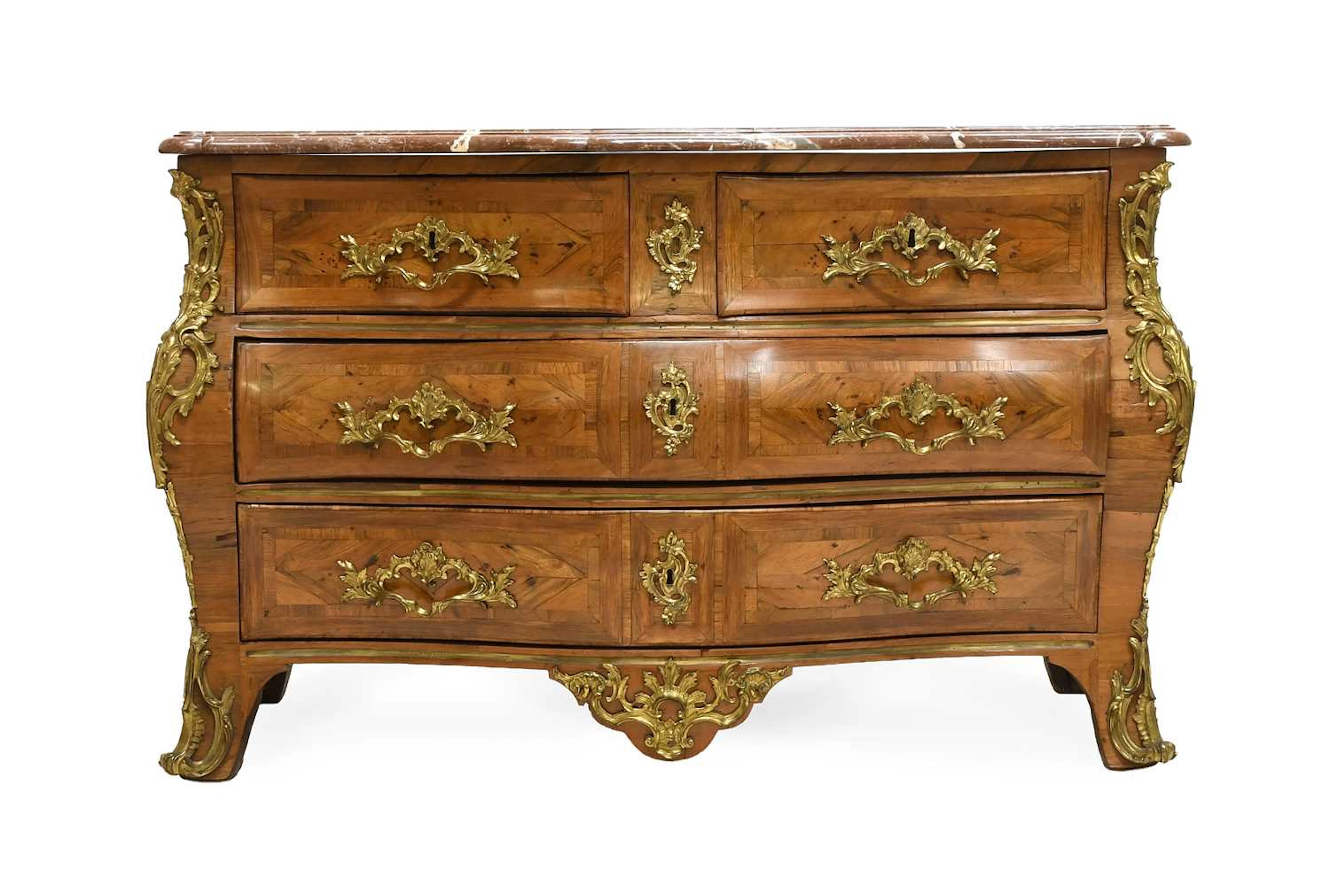 A French Louis XV Rosewood and Ormolu-Mounted Four-Drawer Commode