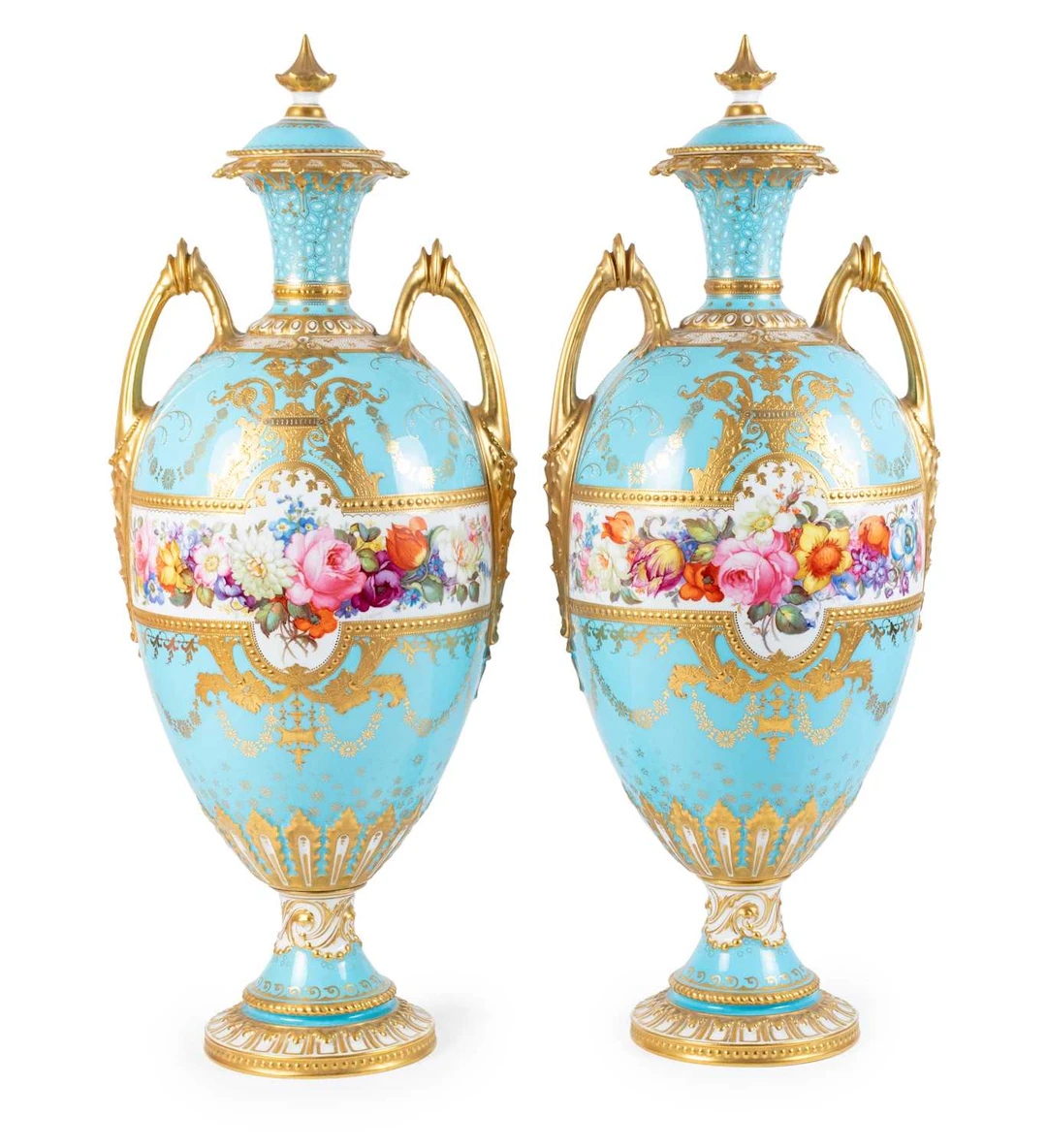 A Pair of Royal Crown Derby Porcelain Vases and Covers, by Albert