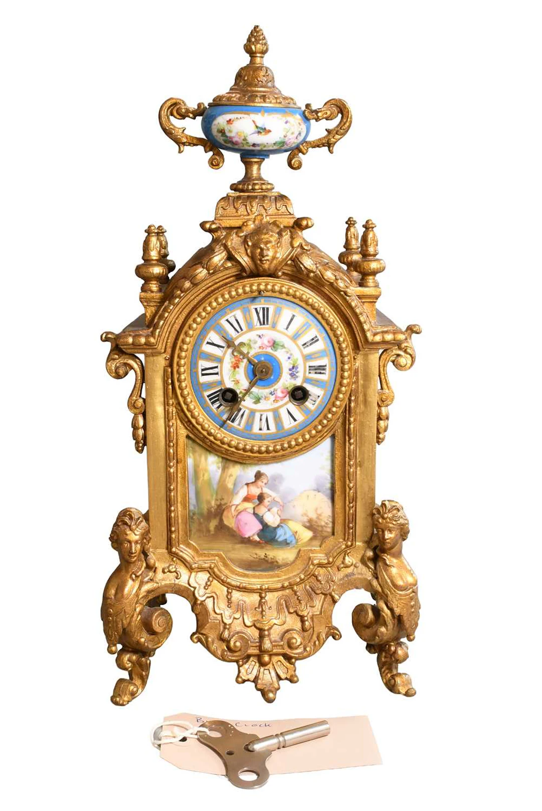 A French Gilt Metal Blue Porcelain Striking Mantel Clock, circa 1900