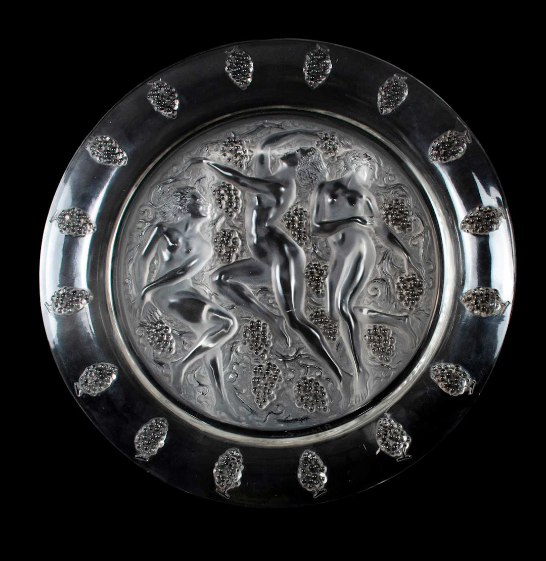 René Lalique (French, 1860-1945): A Grey Stained, Clear and Frosted
