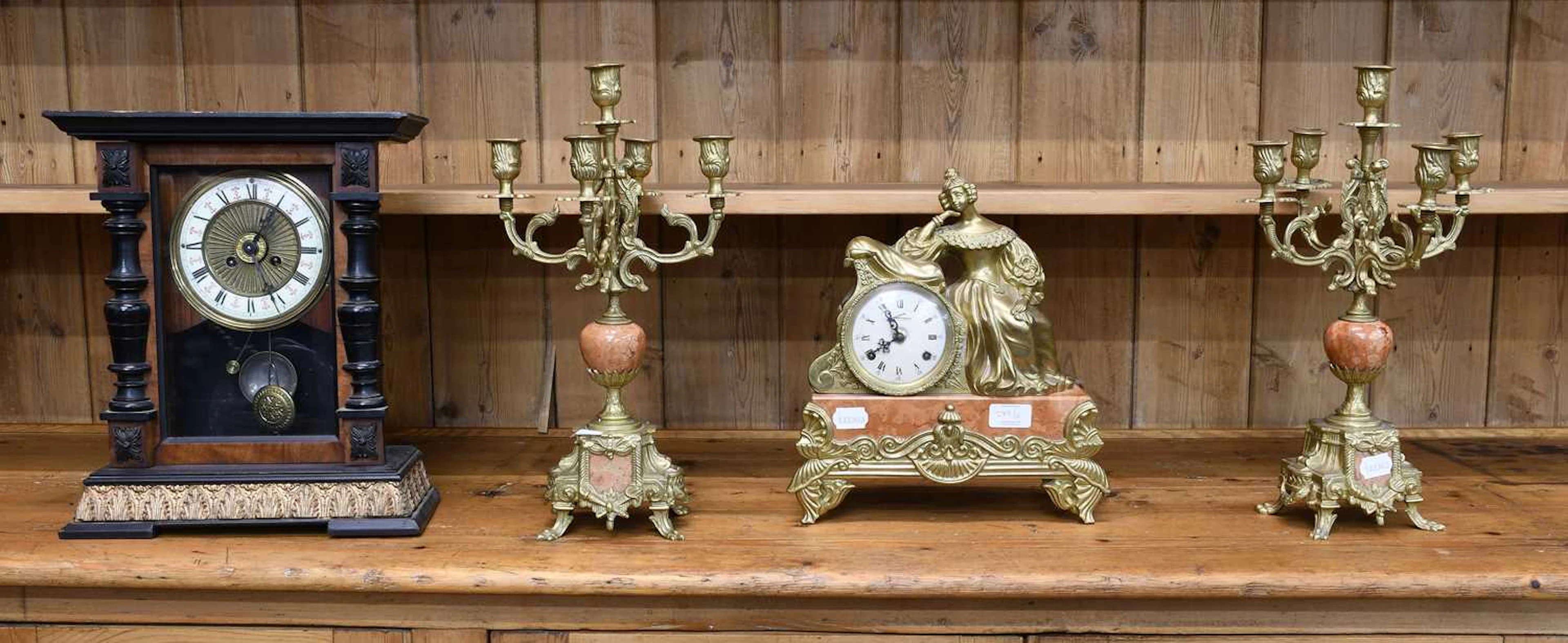 A Modern Gilt Metal Striking Clock Garniture