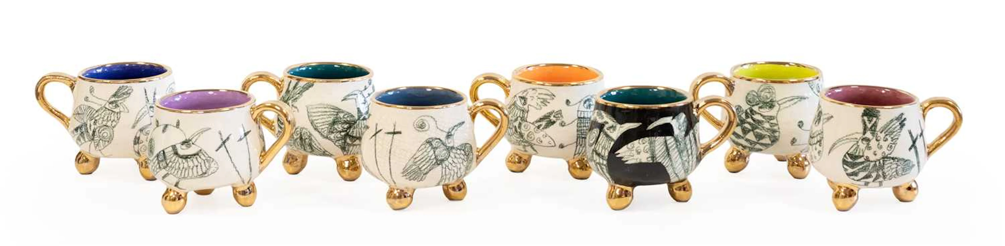 Linda Hojem: Eight Pottery Coffee Cups, 2000