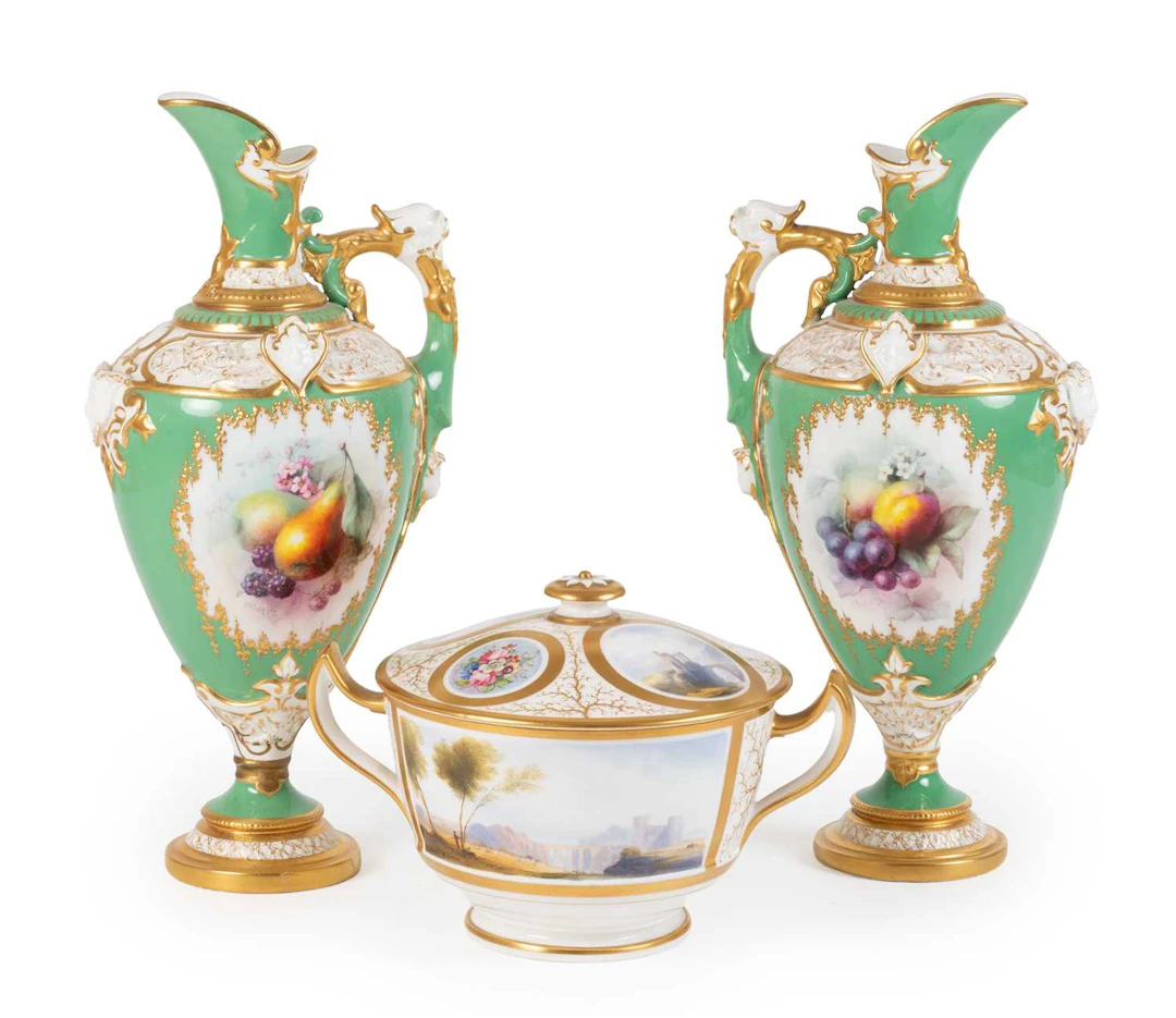 A Pair of Royal Worcester Porcelain Ewers, by Chivers, circa 1907