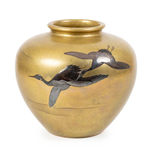 A Japanese Mixed Metal Vase, Meiji period