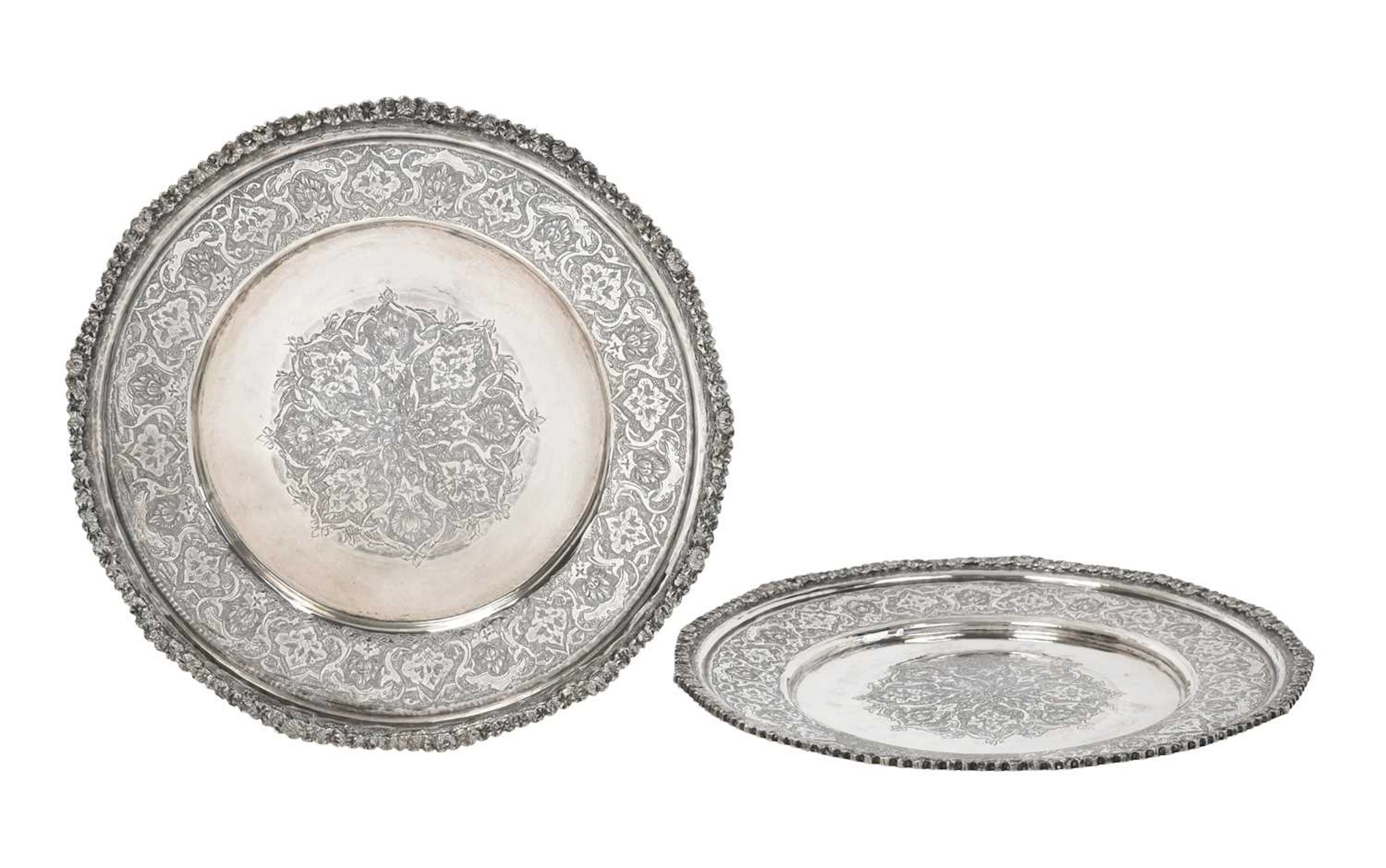 A Pair of Persian Silver Dishes With Persian Script Marks, Probably