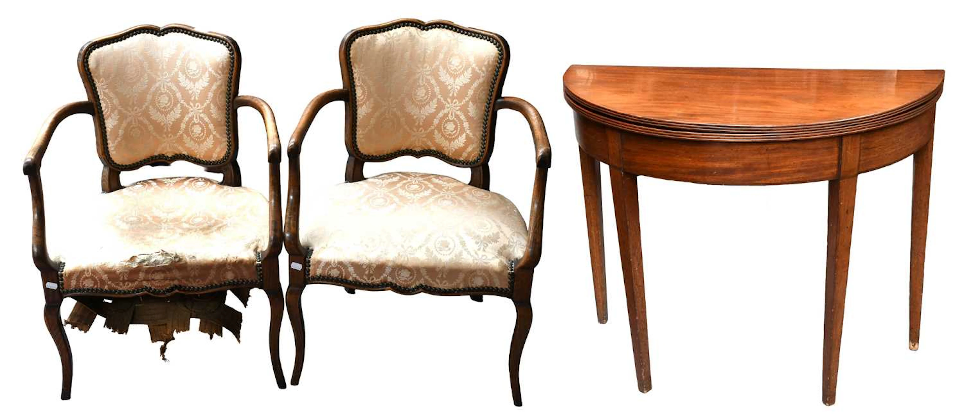 A Pair of Late Victorian Walnut Framed Open Armchairs
