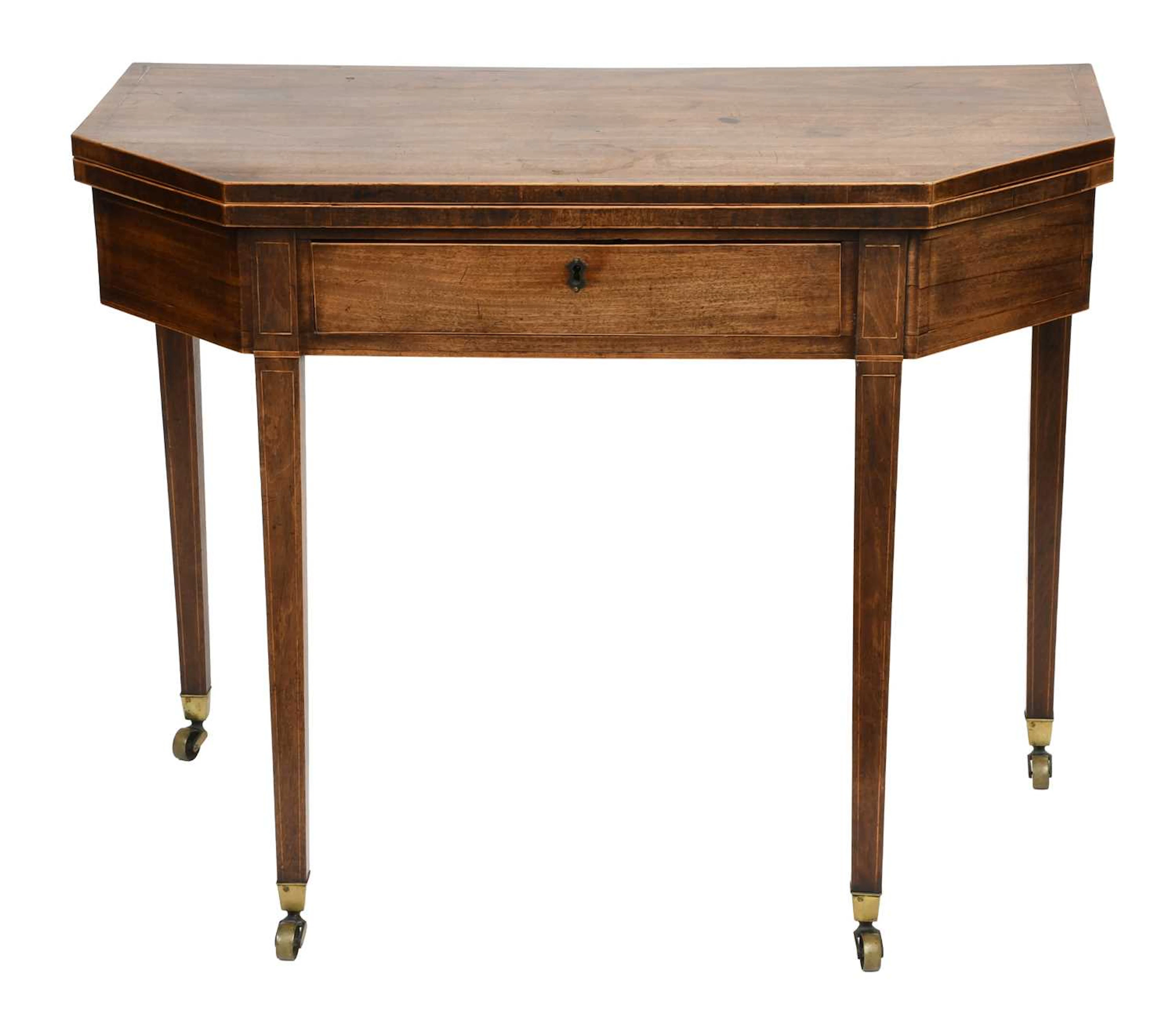 A George III Inlaid Mahogany Fold Over Tea Table