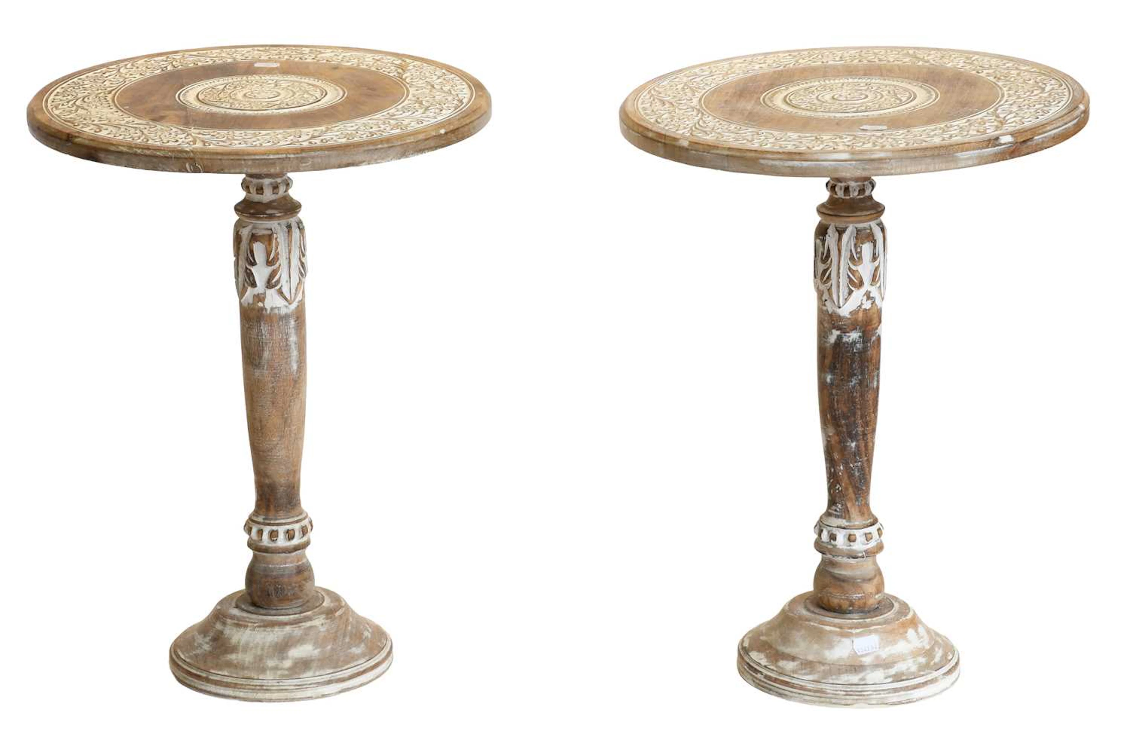 A Pair of Indian Style Part Painted Hardwood Pedestal Tables, 20th Century