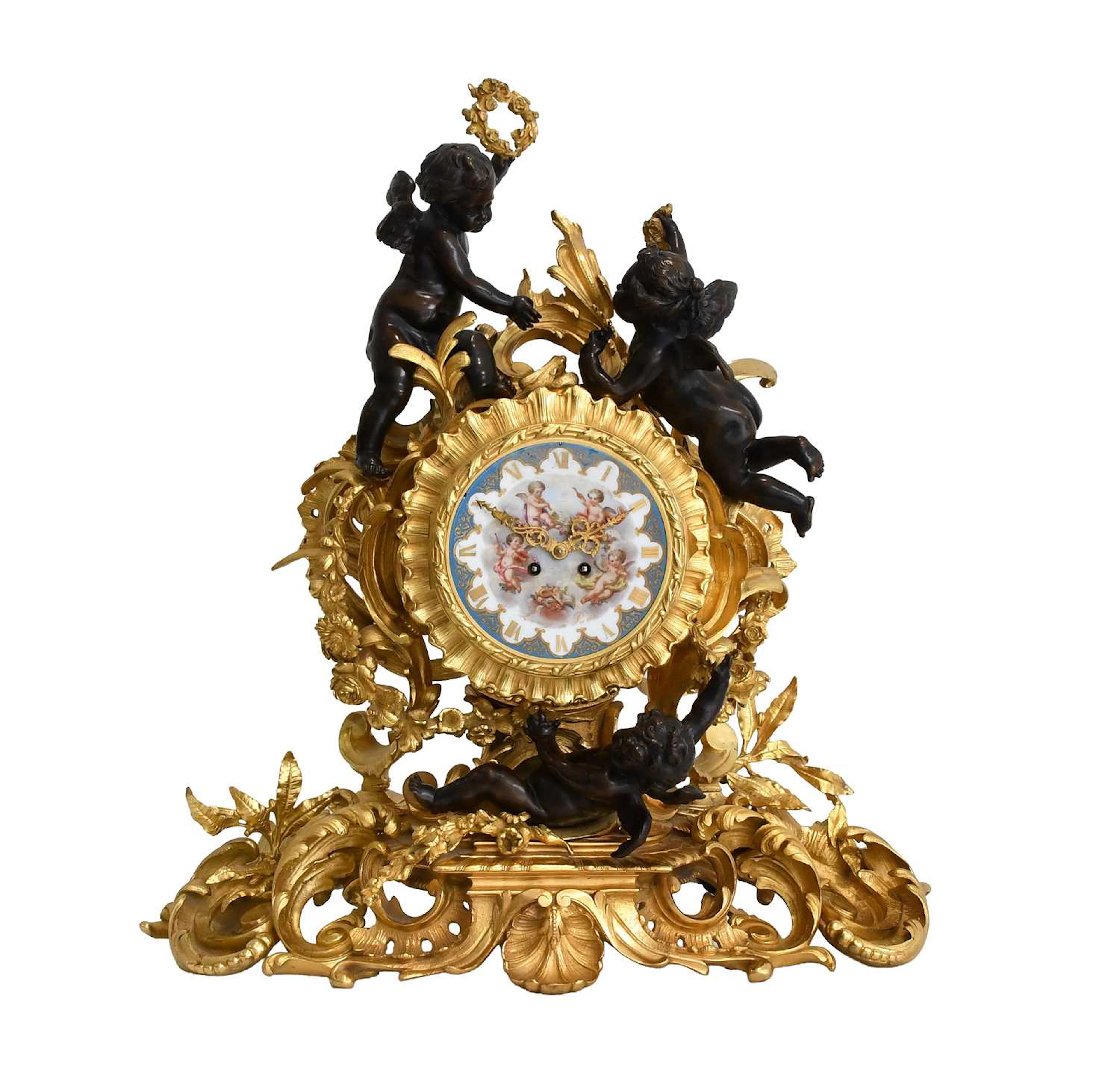 A Good French Bronze Ormolu Striking Mantel Clock, retailed by Le
