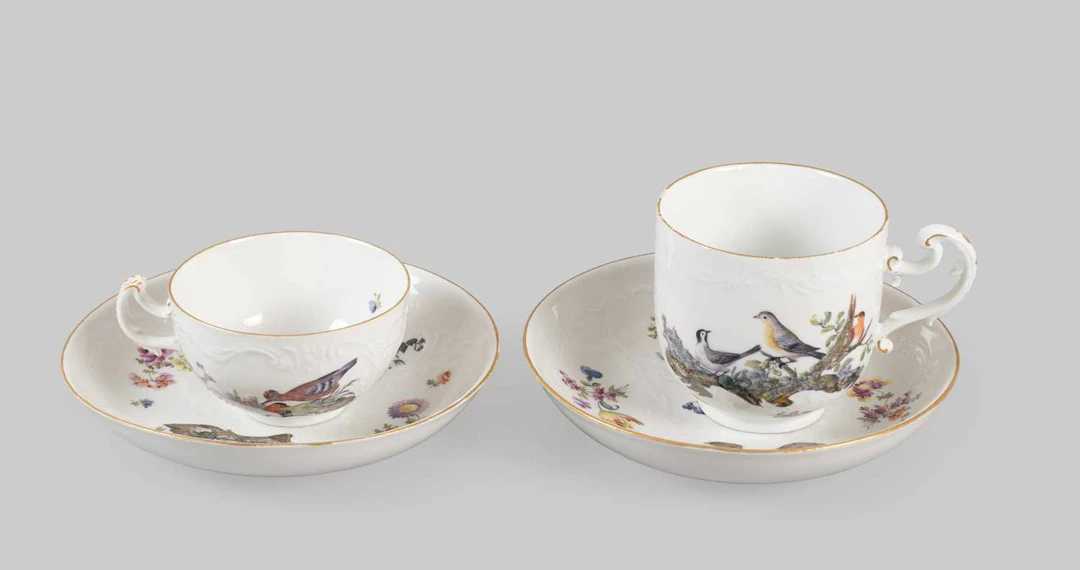 A Meissen Porcelain Teacup and Saucer, circa 1750, A Similar Coffee