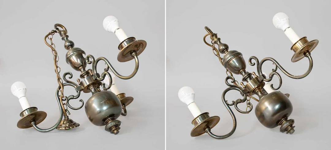 A Pair of Dutch-Style brass Three-Light Electroliers