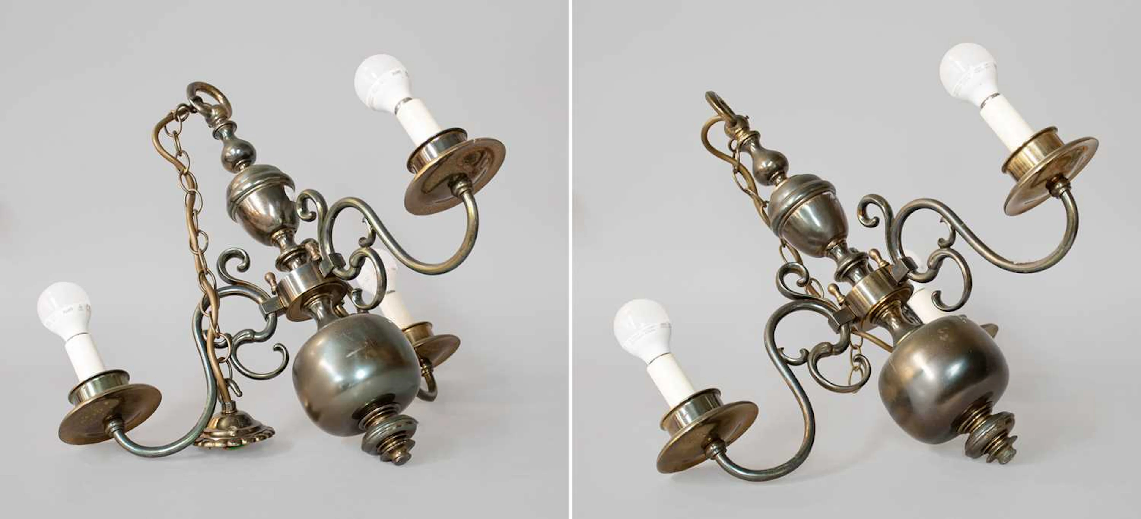 A Pair of Dutch-Style brass Three-Light Electroliers