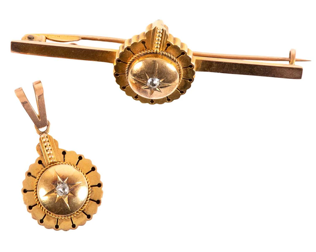 A Diamond Brooch, A Matching Diamond Pendant