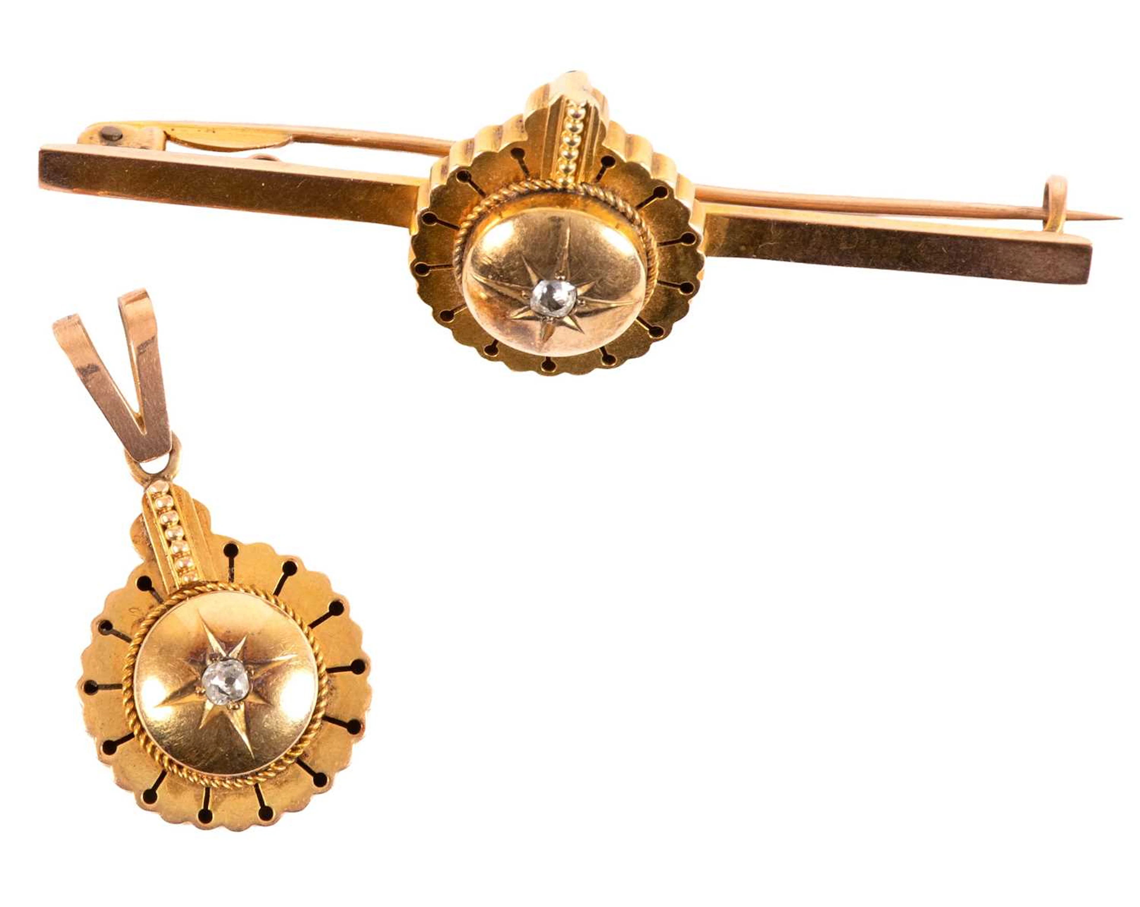 A Diamond Brooch, A Matching Diamond Pendant