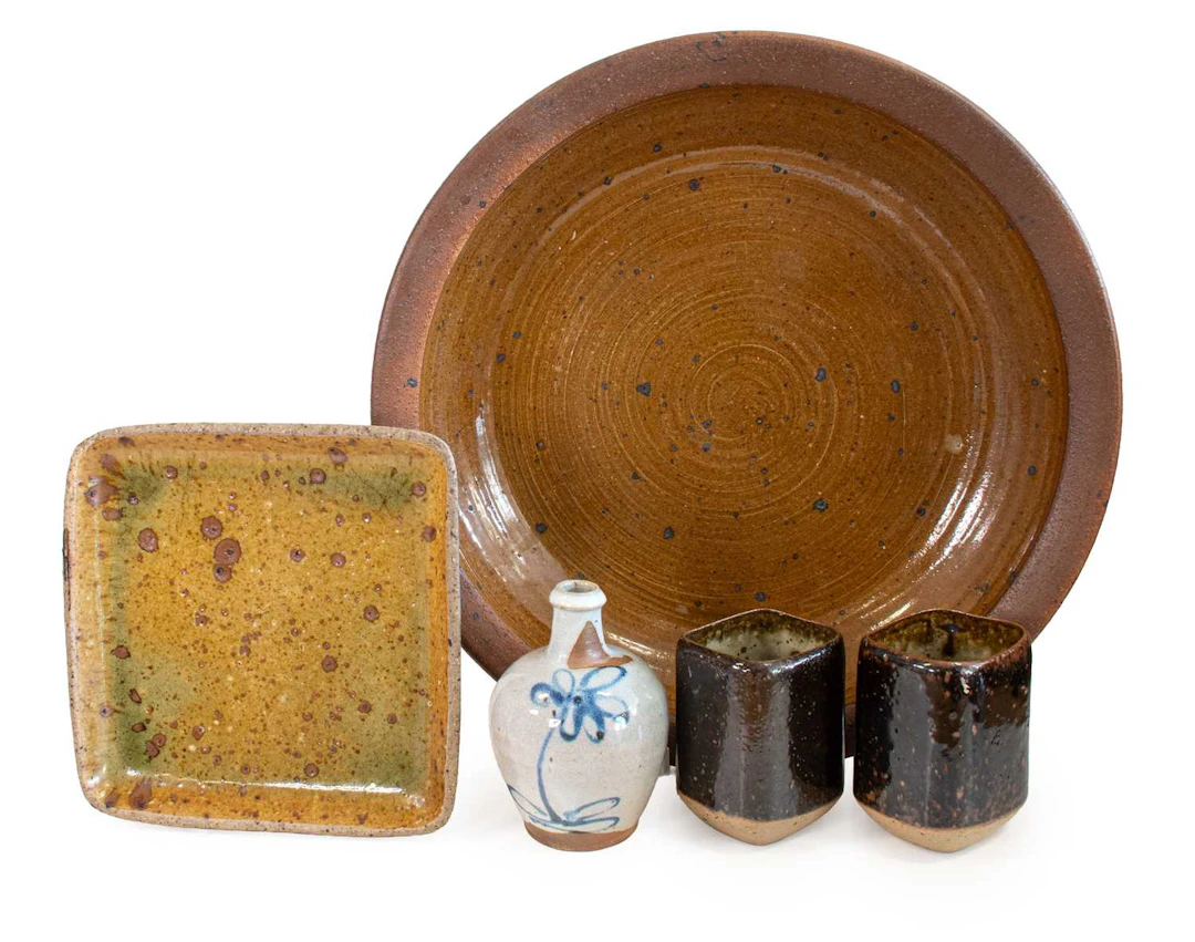 Janet Digan (née Stedman) (1945- 1987): A Large Stoneware Dish, Four Others