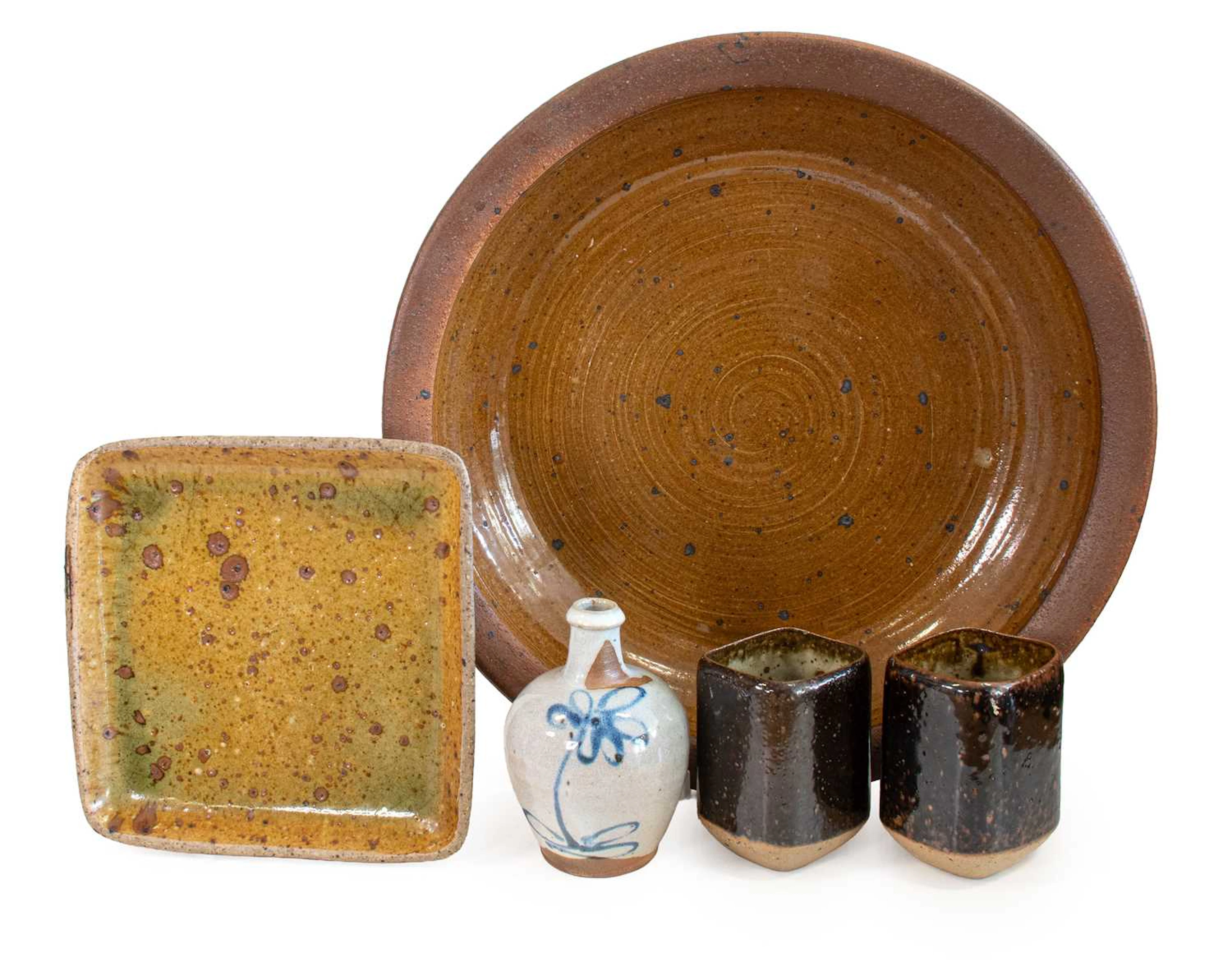 Janet Digan (née Stedman) (1945- 1987): A Large Stoneware Dish, Four Others