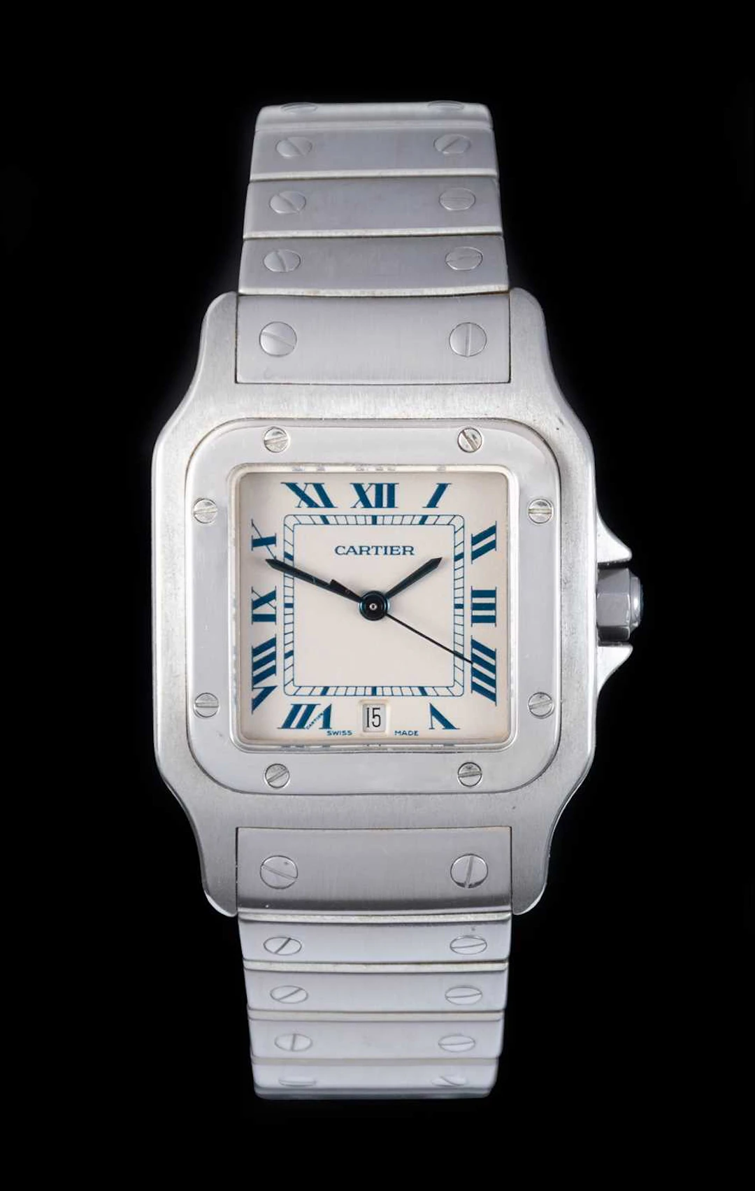 Cartier: A Stainless Steel Calendar Centre Seconds Wristwatch, signed