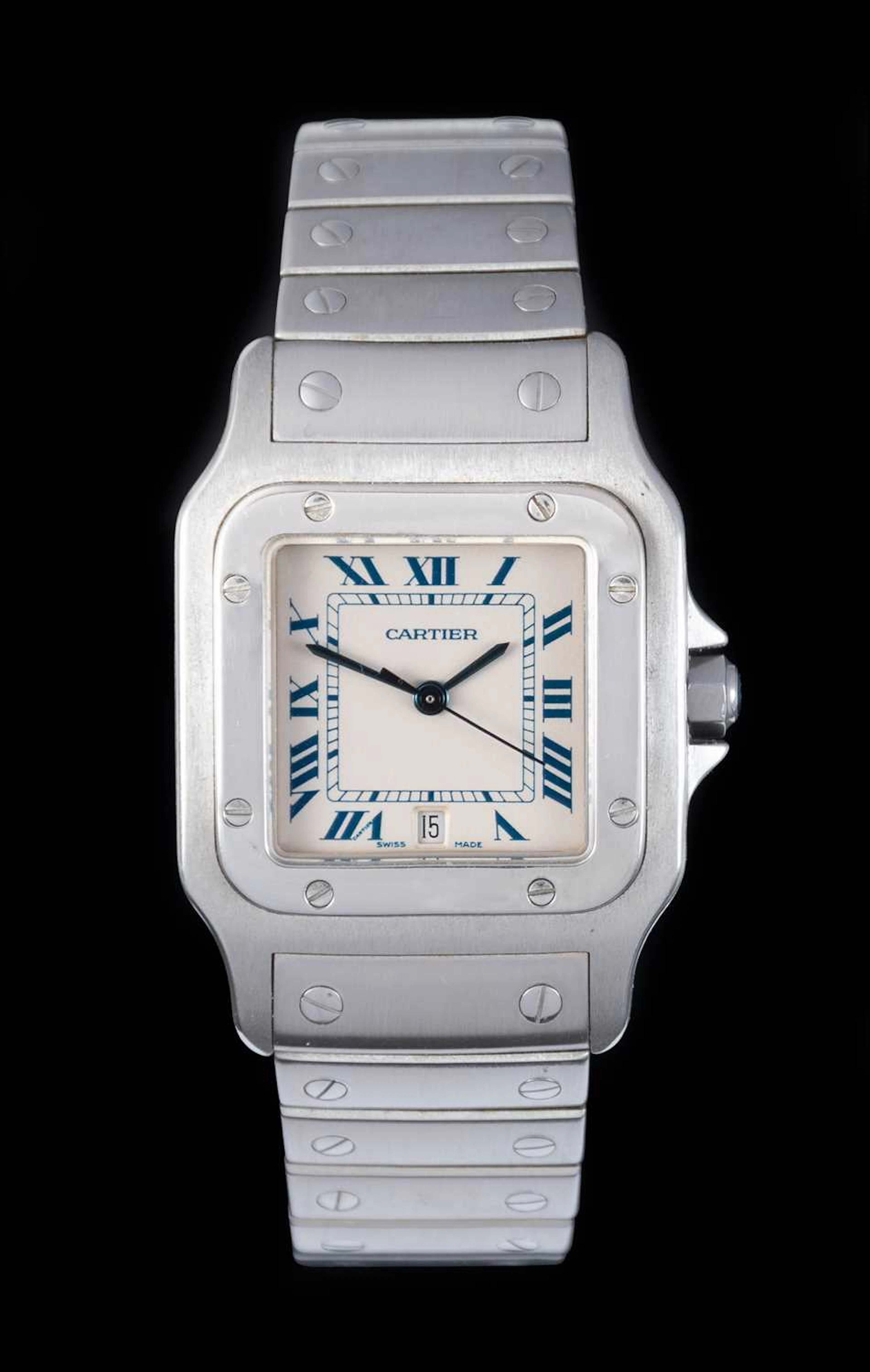 Cartier: A Stainless Steel Calendar Centre Seconds Wristwatch, signed