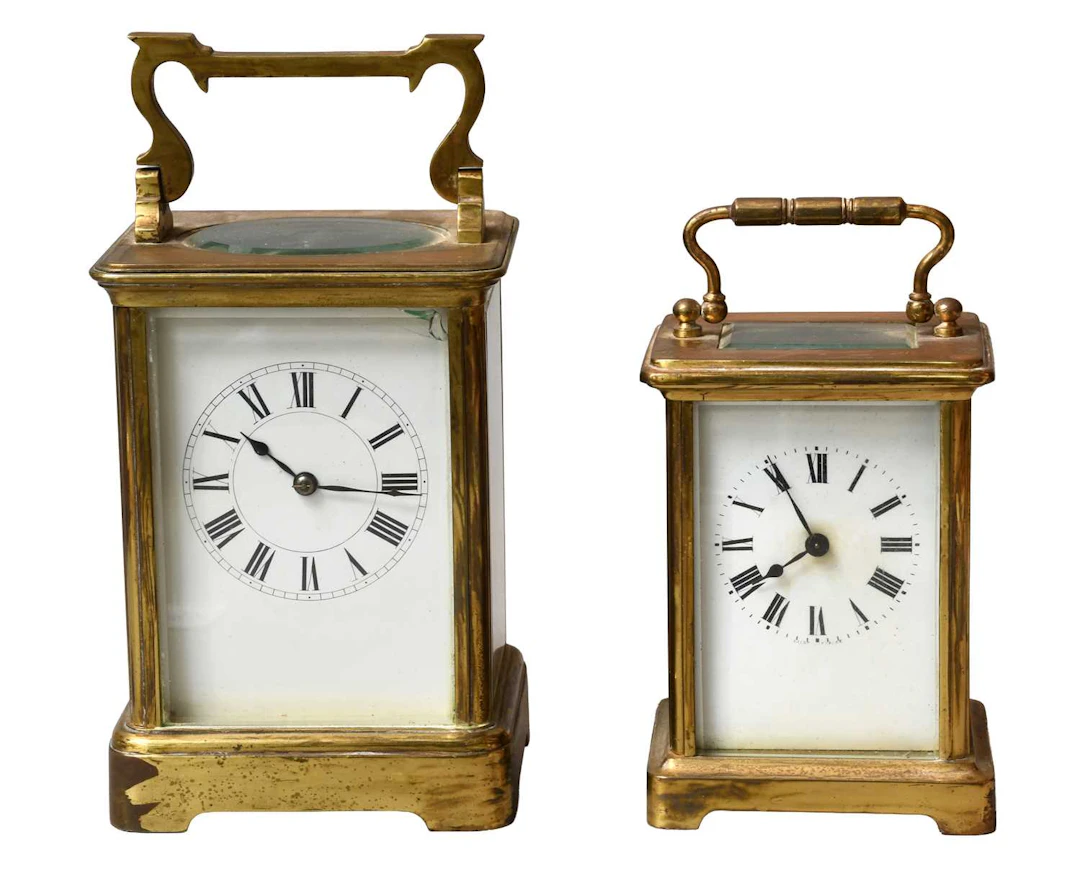 Two French Brass Carriage Timepieces