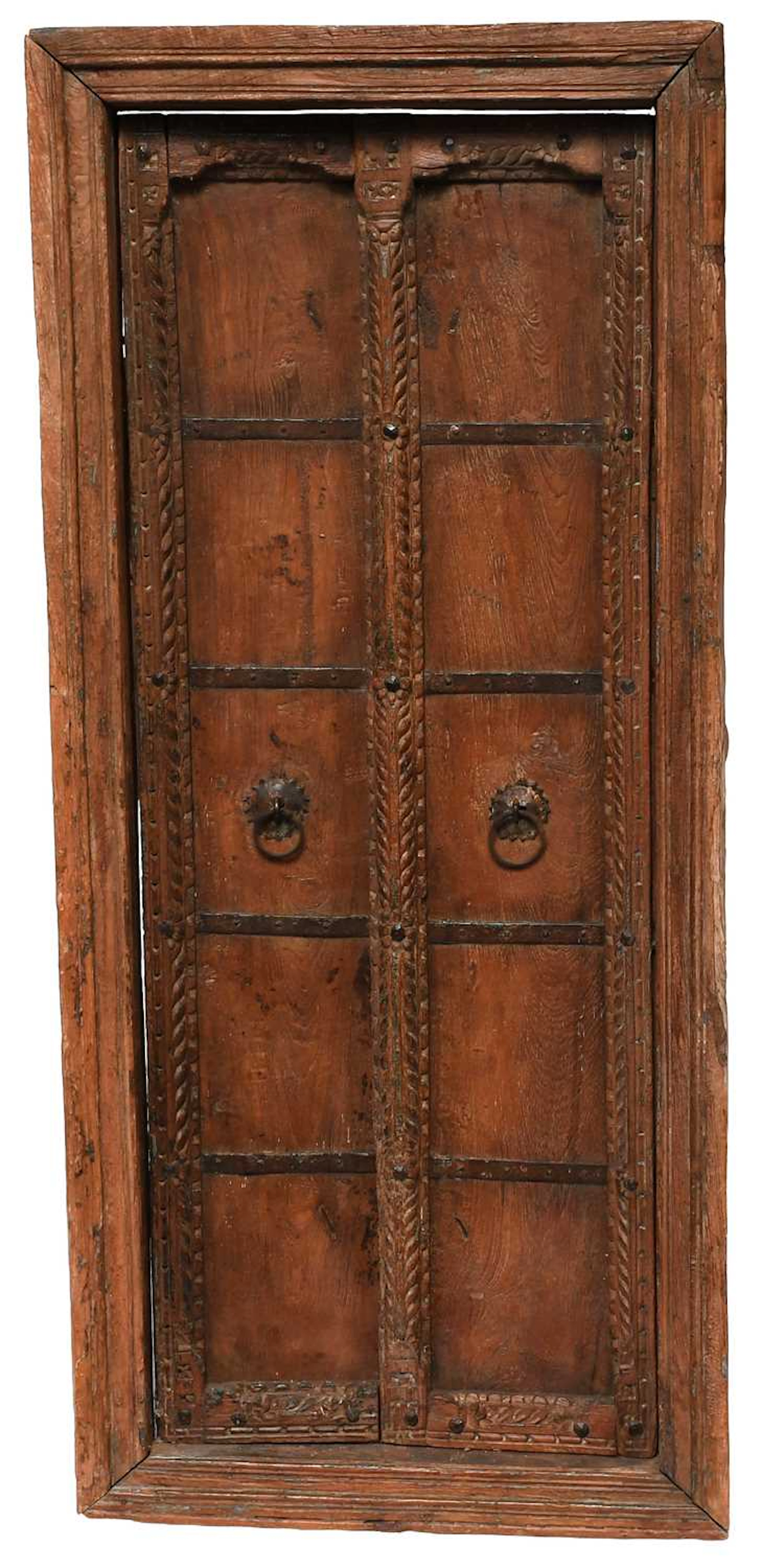 A Pair of Indian Hardwood Shutters in Moulded Casement