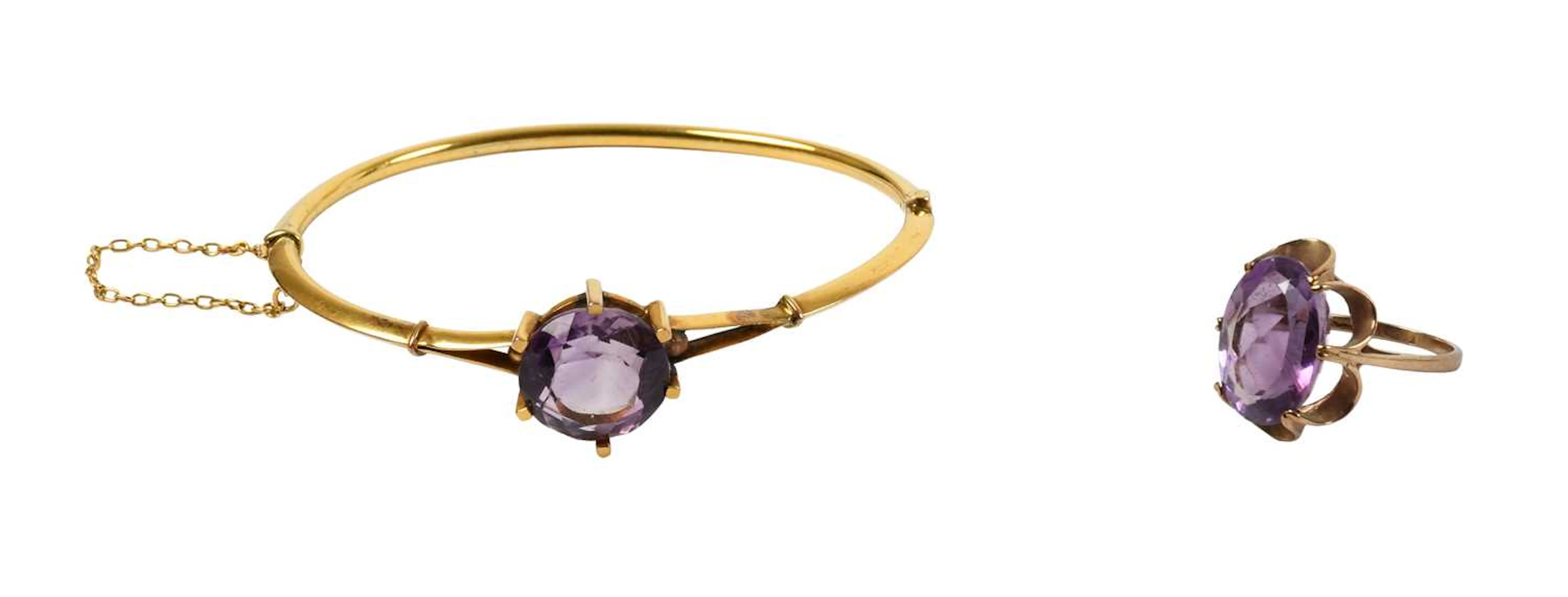 An Amethyst Bangle, A 9 Carat Gold Amethyst Ring