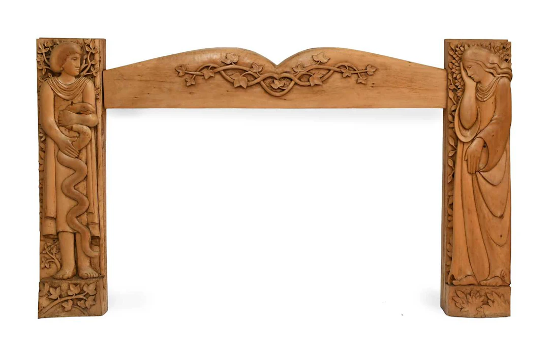 A Modern Carved Ash Figural Fireplace Surround