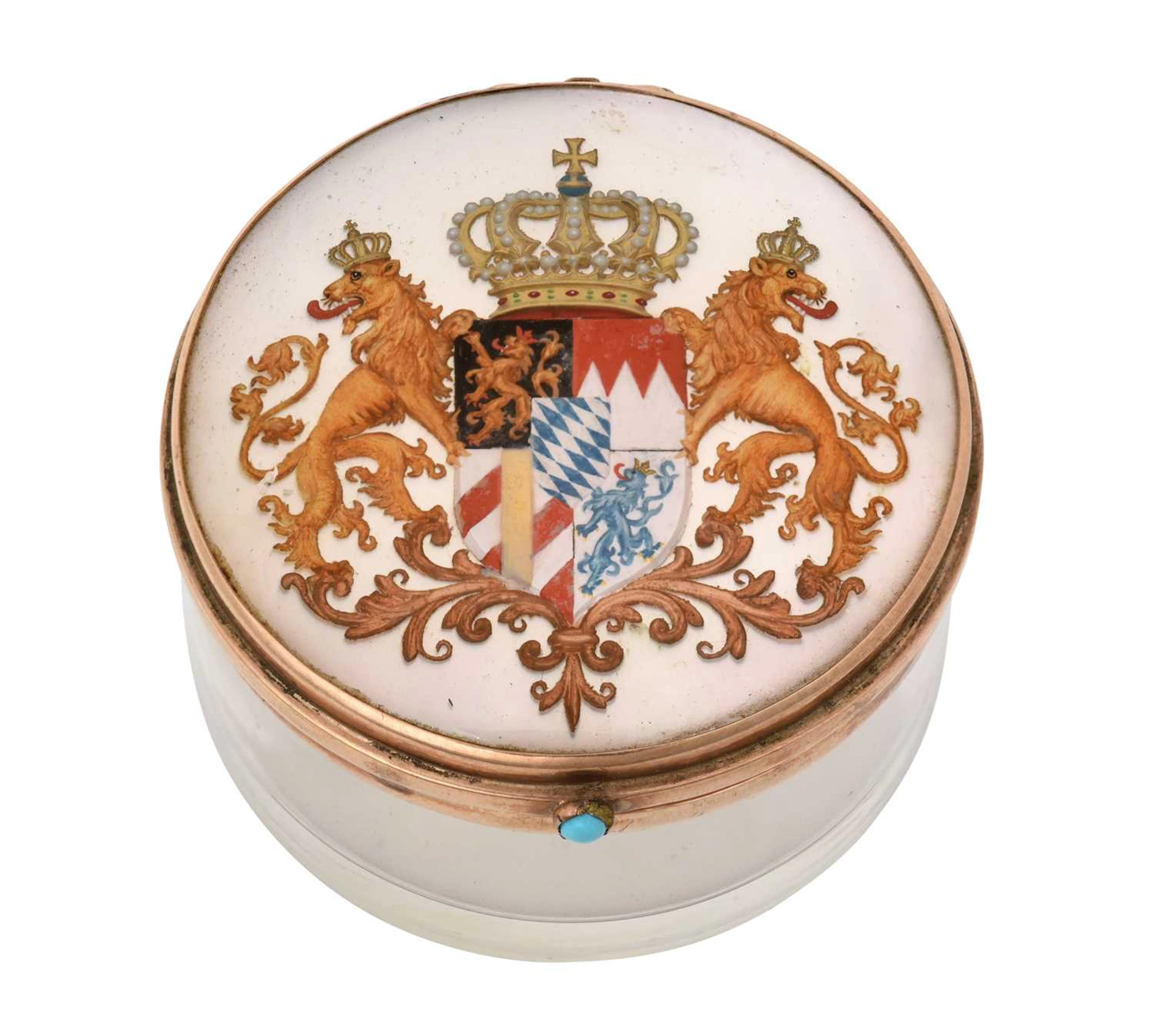 A Continental Gold-Mounted Glass, Reverse-Painted Glass and Mother-of-Pearl