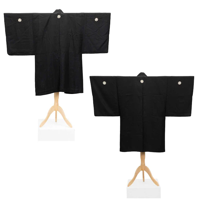 Japanese Men's Black Silk Formal Haori with Painted Lining, Showa