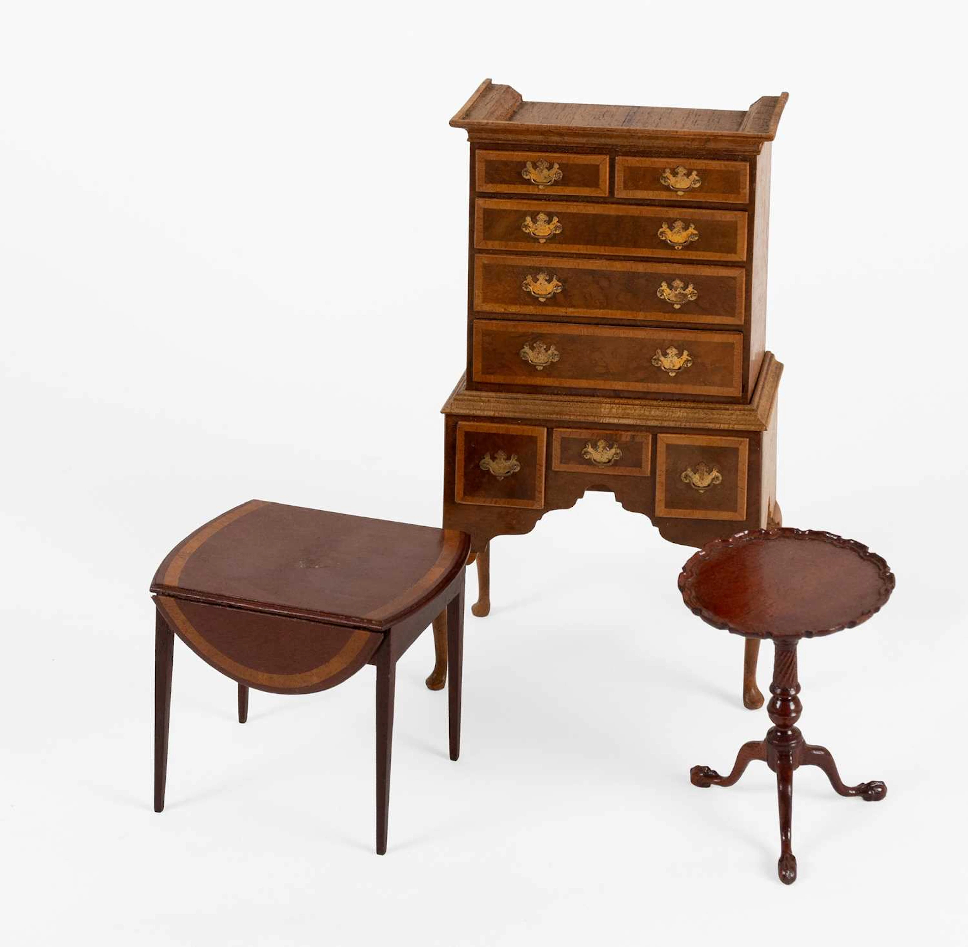 John J Hodgson Dolls House Furniture, Georgian Style Walnut Chest on Chest