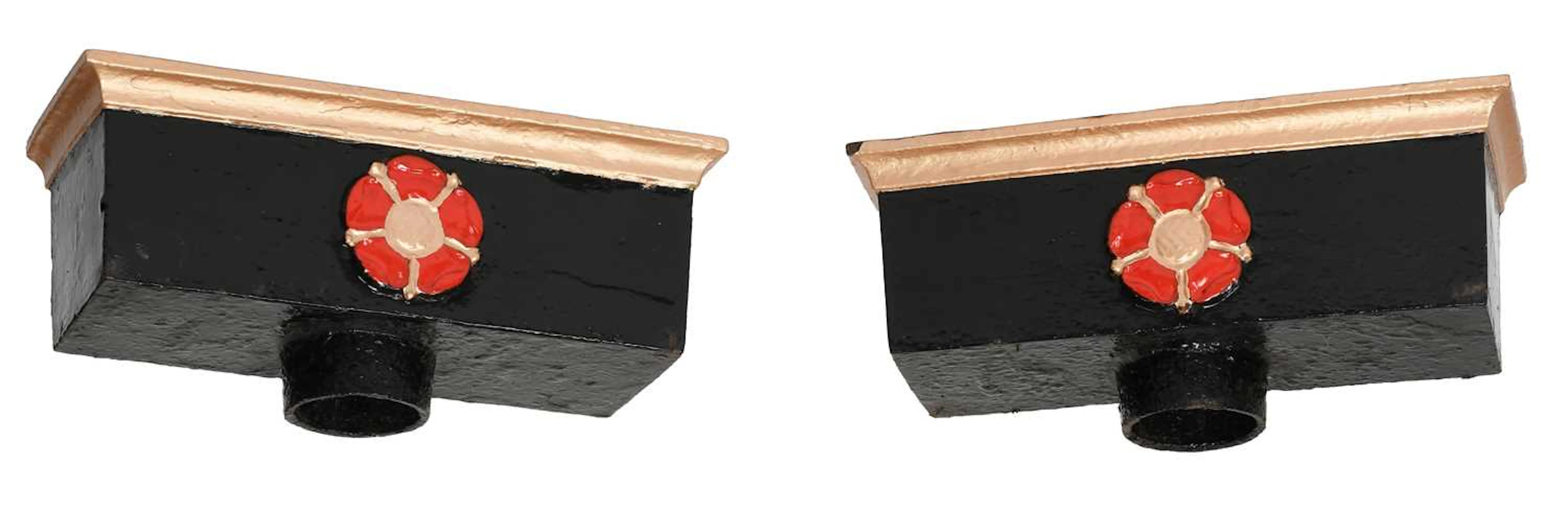 A Pair of Black and Gilt Painted Cast Iron Hoppers, 19th century