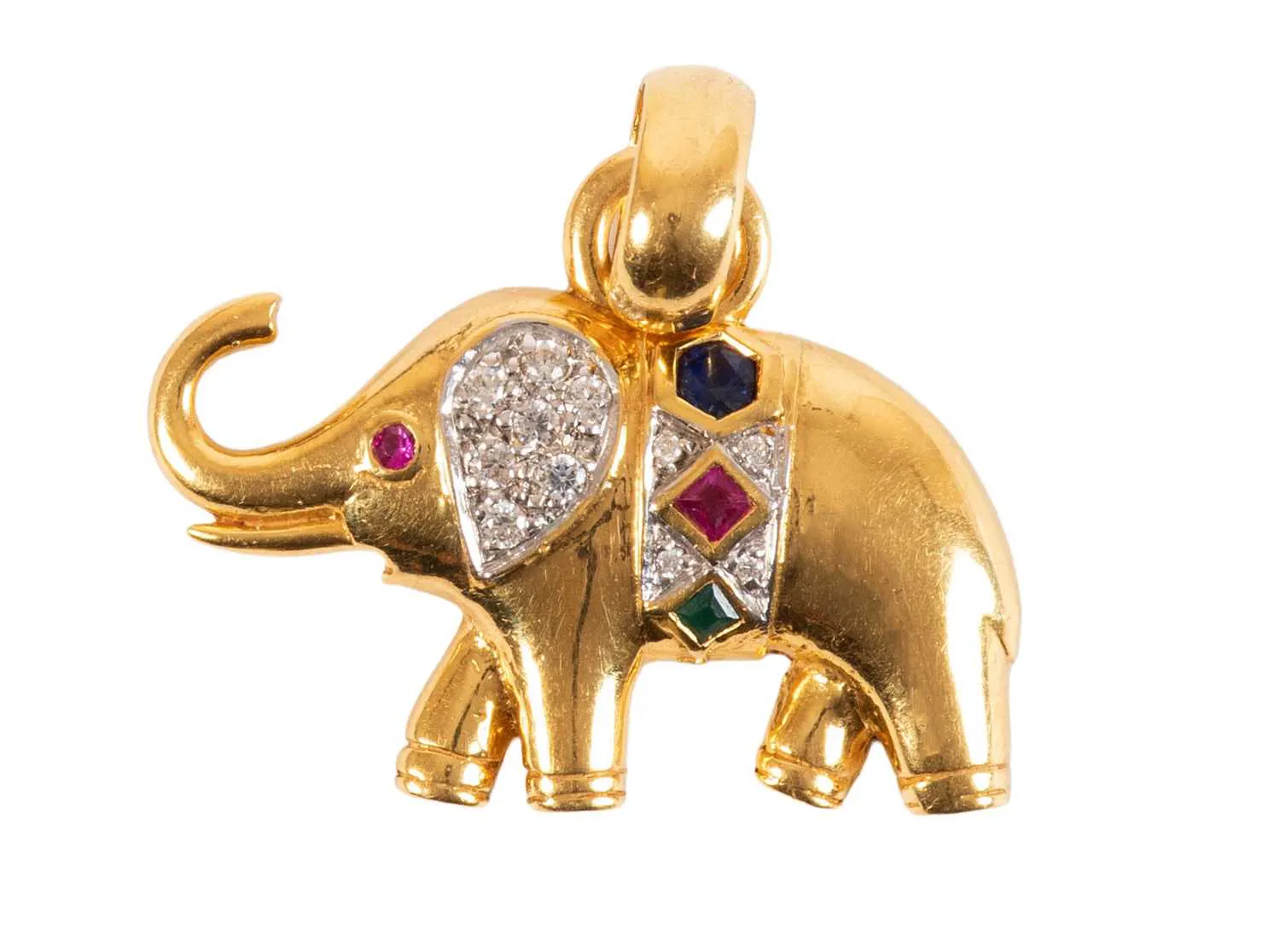A Multi-Gem Set Elephant Pendant