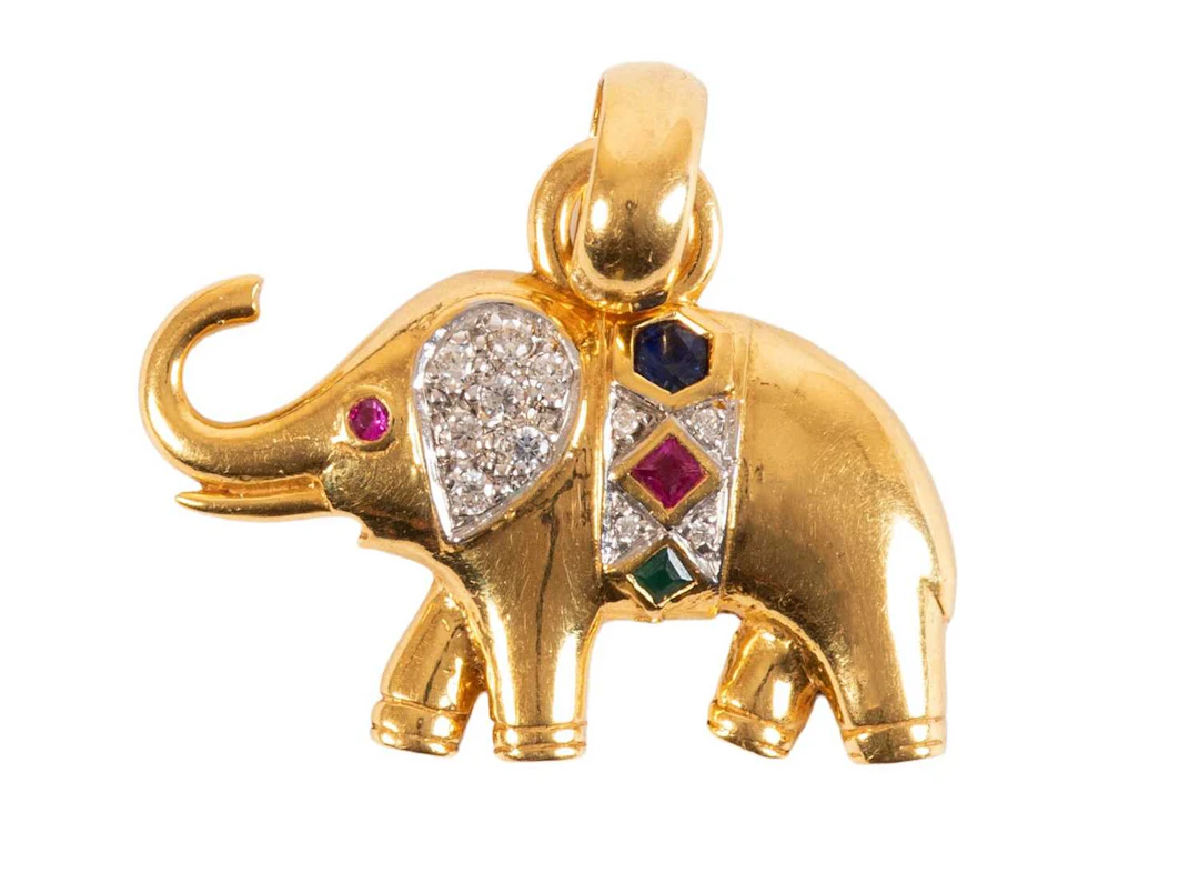 A Multi-Gem Set Elephant Pendant