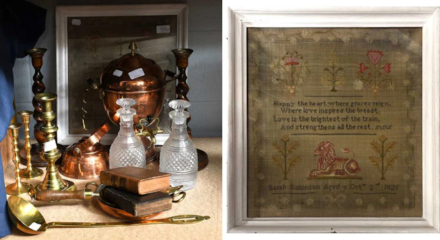 A Framed Woolwork Sampler, Sarah Robinson, 1825