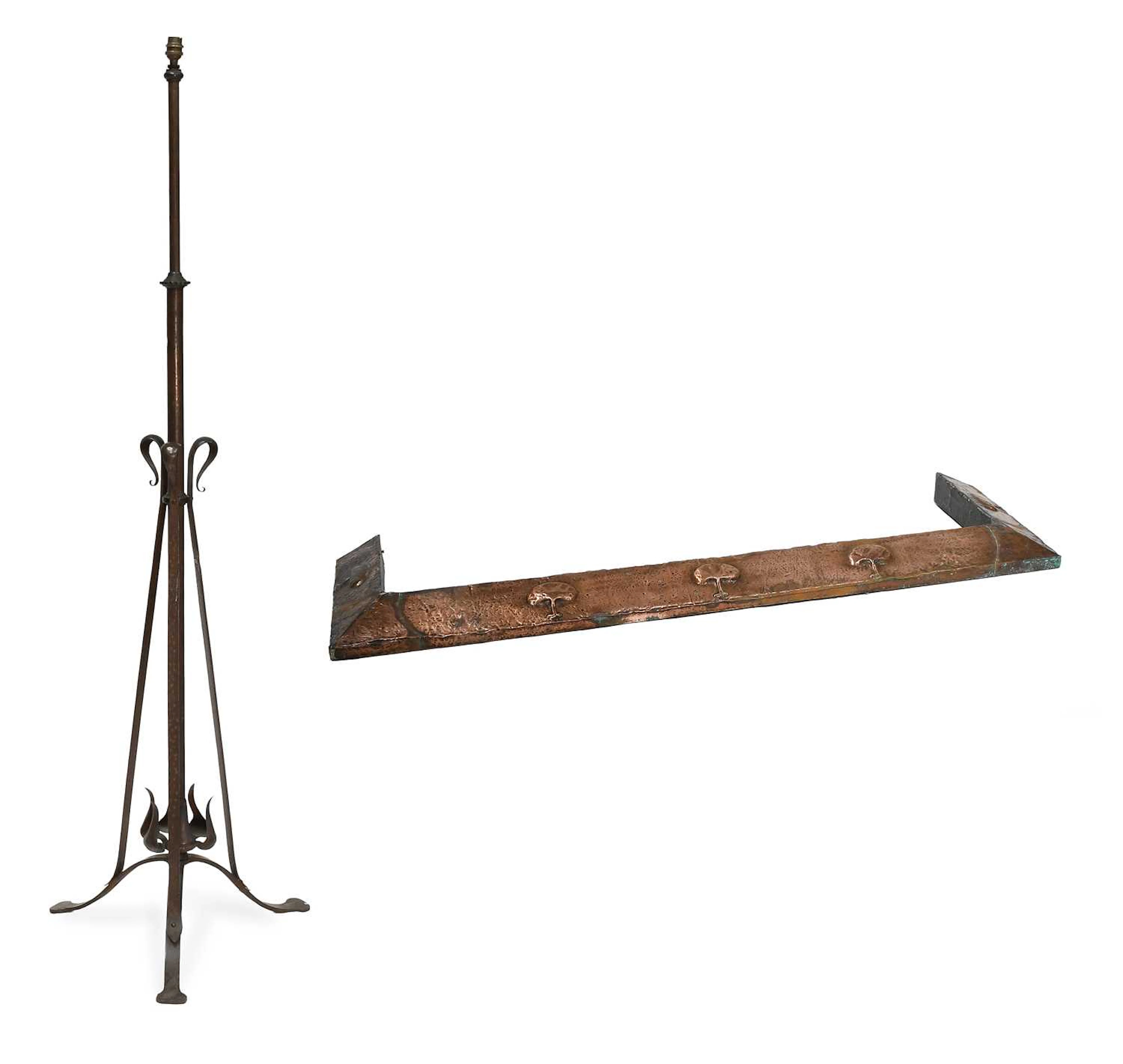 An Arts & Crafts Wrought Iron and Copper Floor Lamp