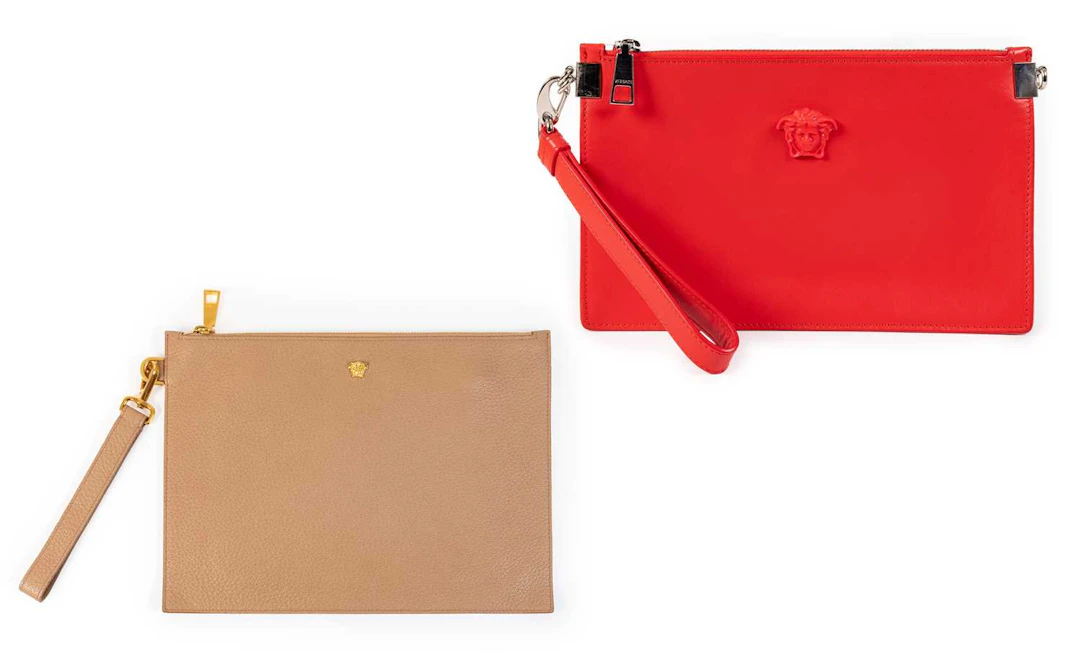 Versace Red Leather Clutch, Versace Scotchgrain Beige Leather Envelope
