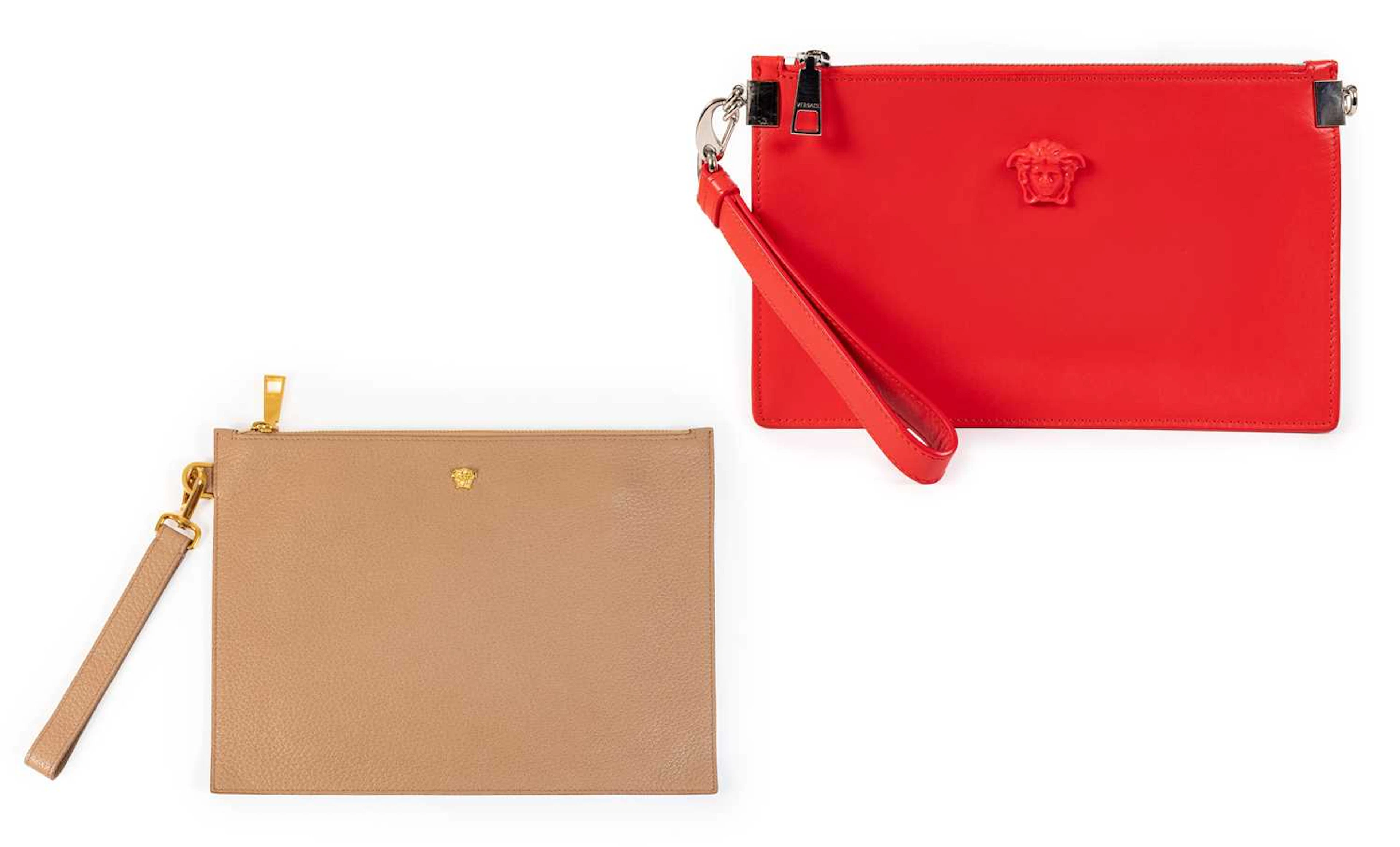 Versace Red Leather Clutch, Versace Scotchgrain Beige Leather Envelope